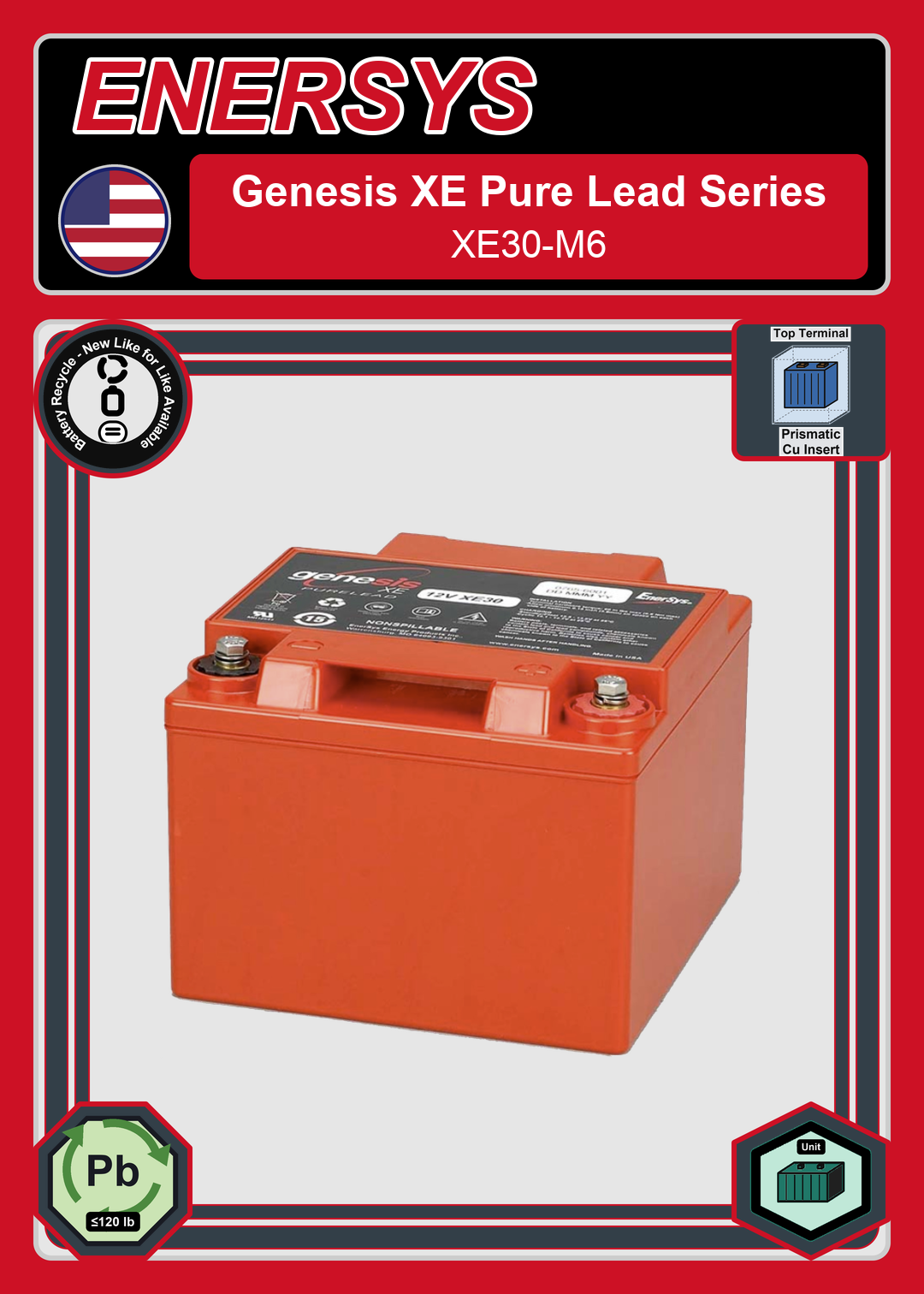 Battery Recycle Enersys Genesis Pure Lead Series XE30 M6
