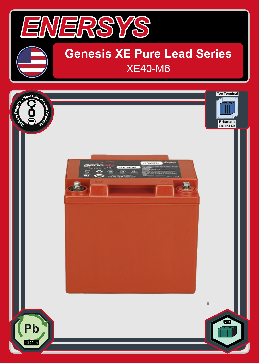 Battery Recycle Enersys Genesis Pure Lead Series XE40 M6