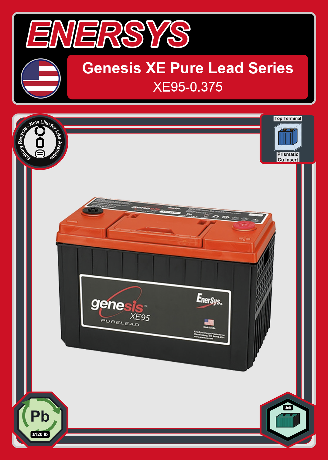 Battery Recycle Enersys Genesis Pure Lead Series XE95 0 375