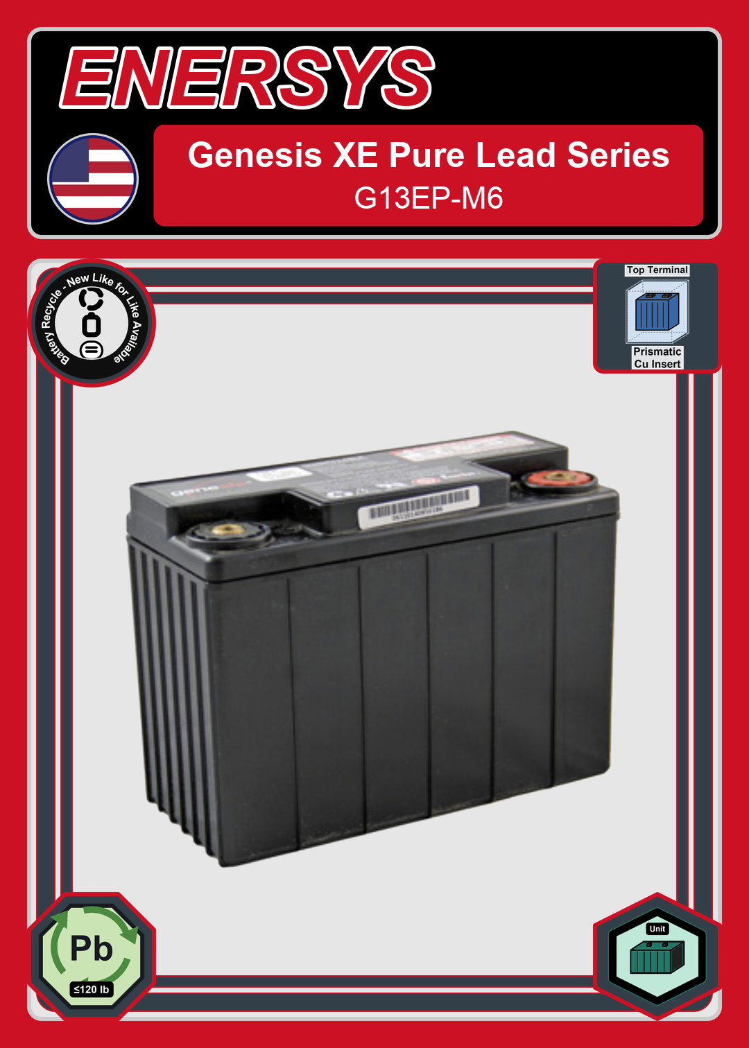 Battery Recycle Enersys Genesis Pure Lead Series G13EP M6