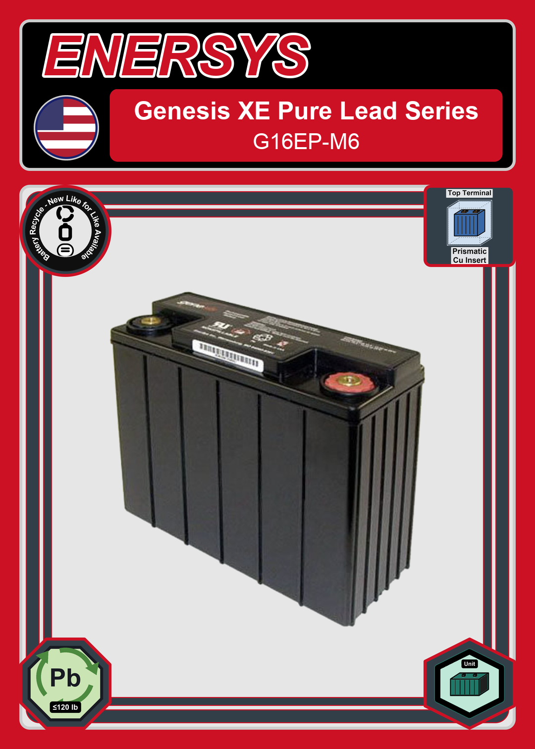 Battery Recycle Enersys Genesis Pure Lead Series G16EP M6
