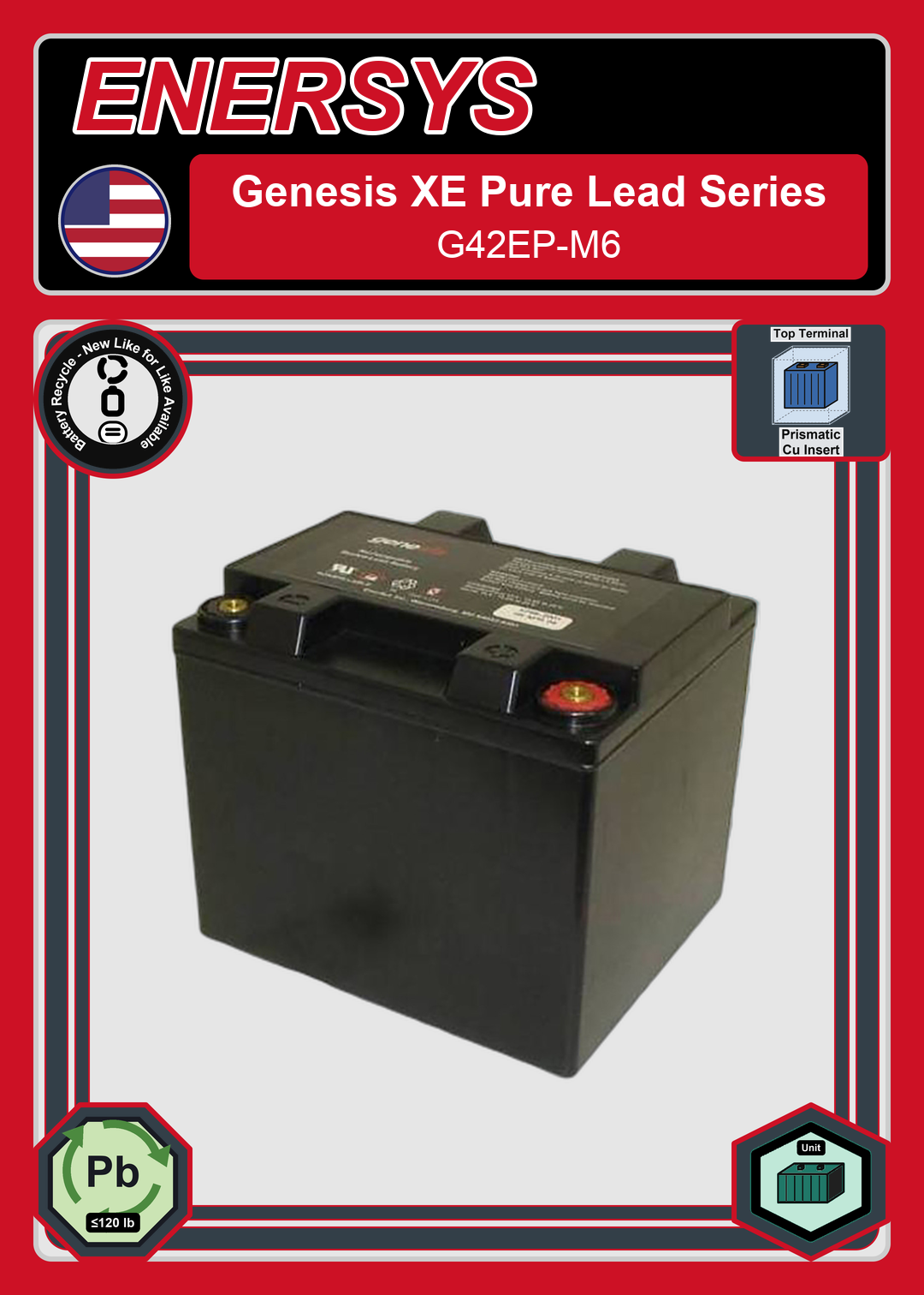 Battery Recycle Enersys Genesis Pure Lead Series G42EP M6