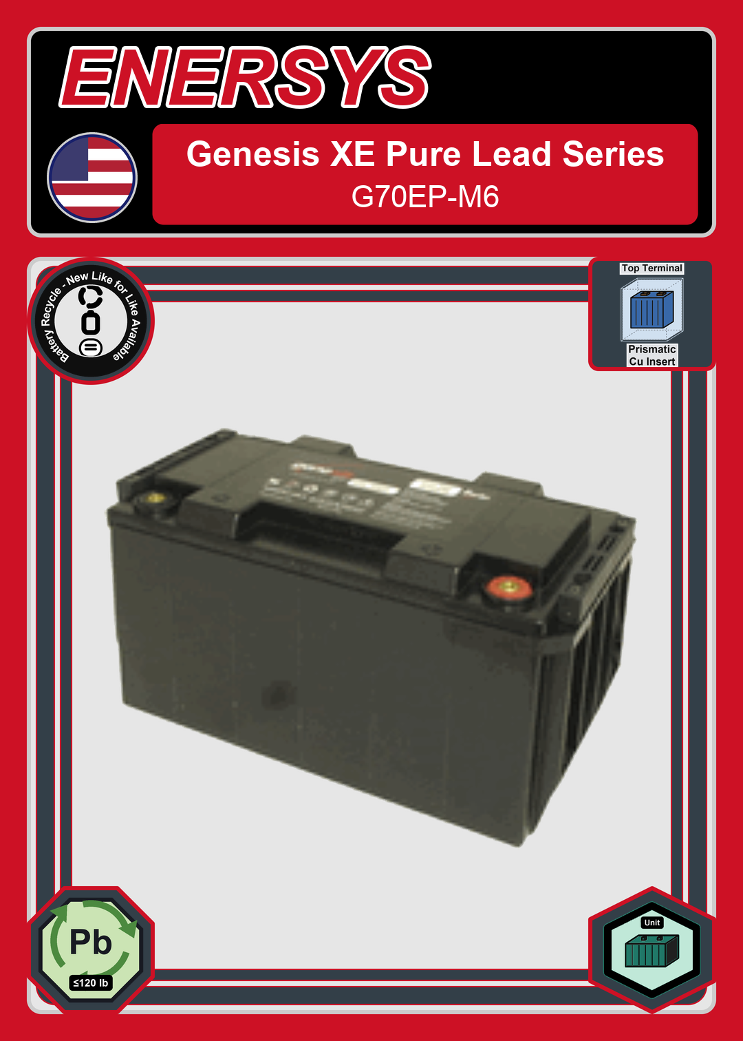 Battery Recycle Enersys Genesis Pure Lead Series G70EP M6