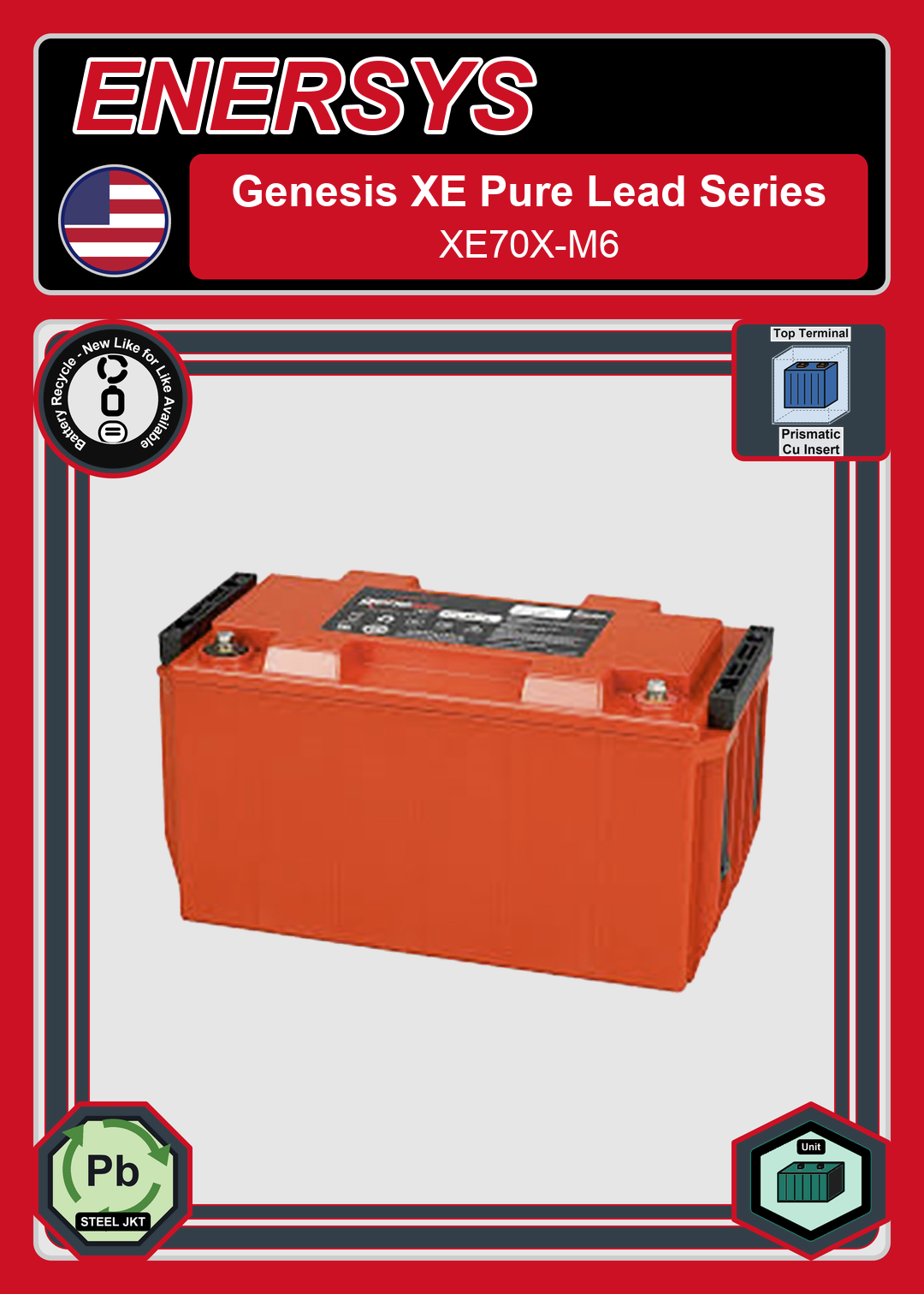 Battery Recycle Enersys Genesis Pure Lead Series XE70X M6