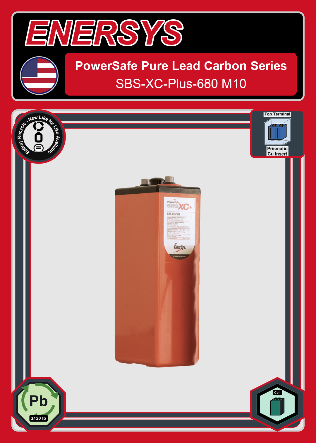 Battery Recycle Enersys PowerSafe Pure Lead Carbon Series SBS XC Plus 680 M10