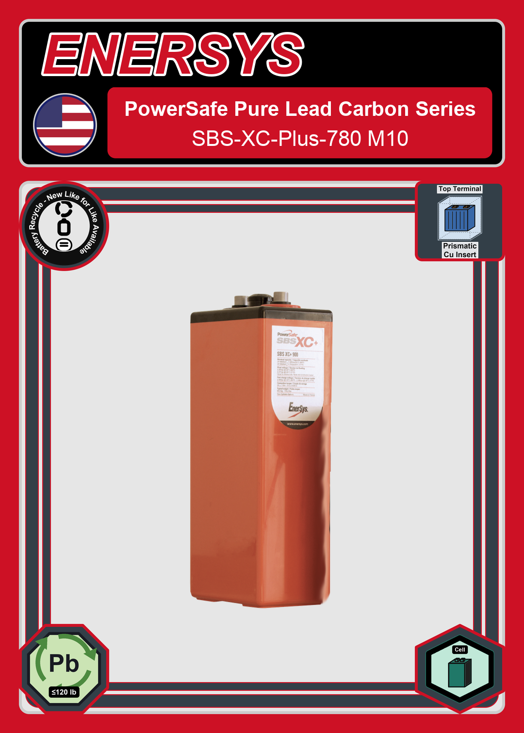 Battery Recycle Enersys PowerSafe Pure Lead Carbon Series SBS XC Plus 780 M10