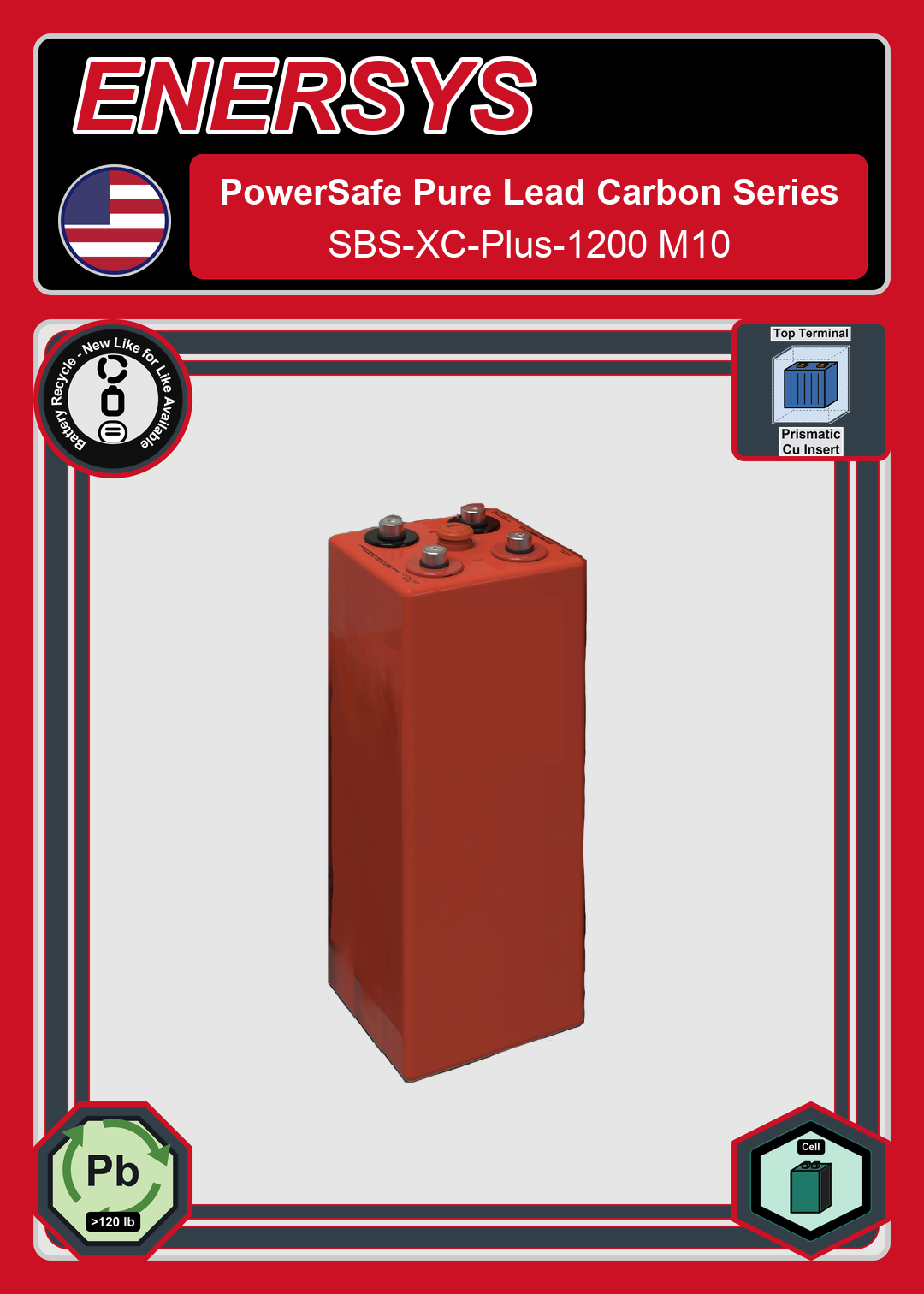 Battery Recycle Enersys PowerSafe Pure Lead Carbon Series SBS XC Plus 1200 M10