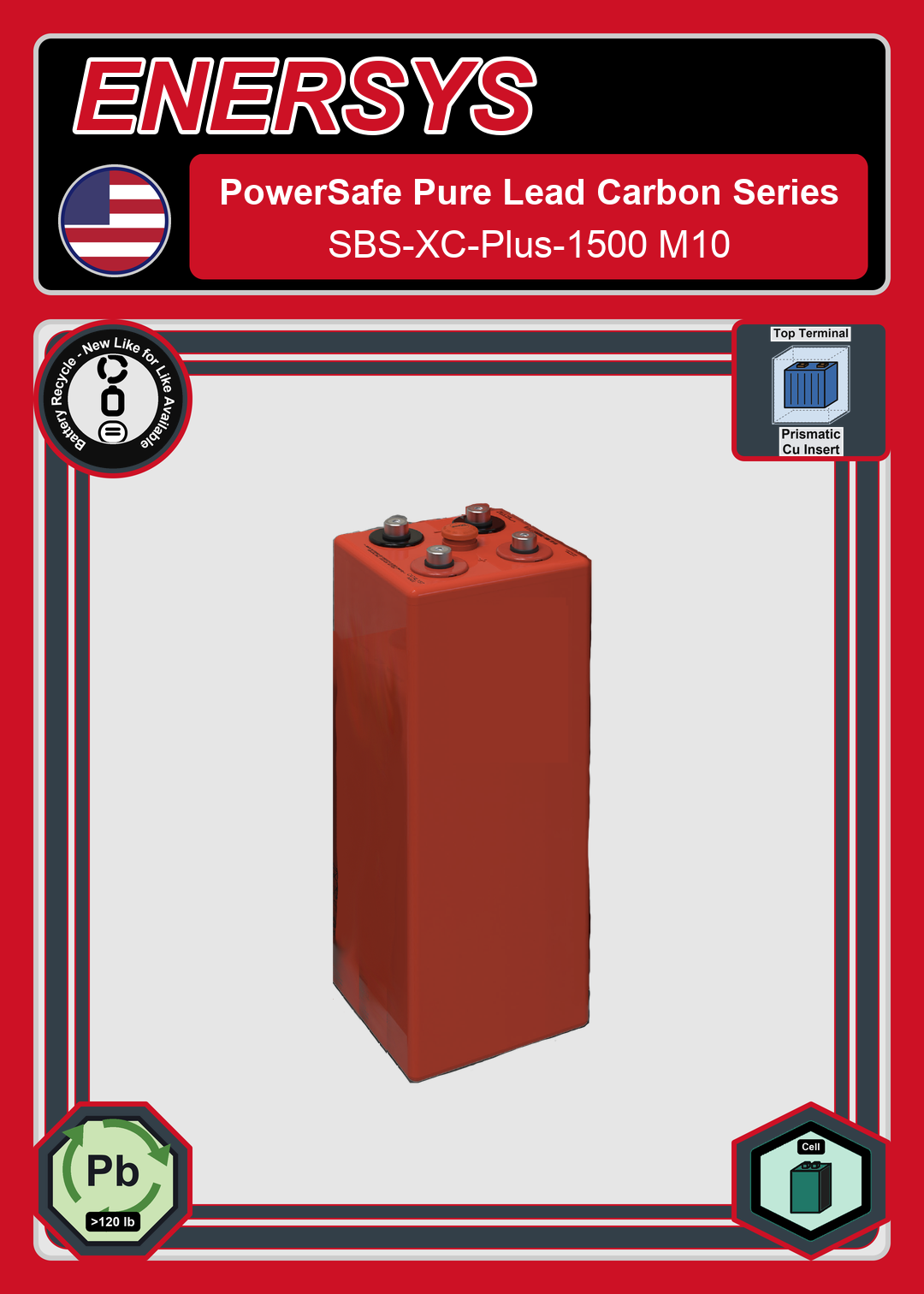 Battery Recycle Enersys PowerSafe Pure Lead Carbon Series SBS XC Plus 1500 M10
