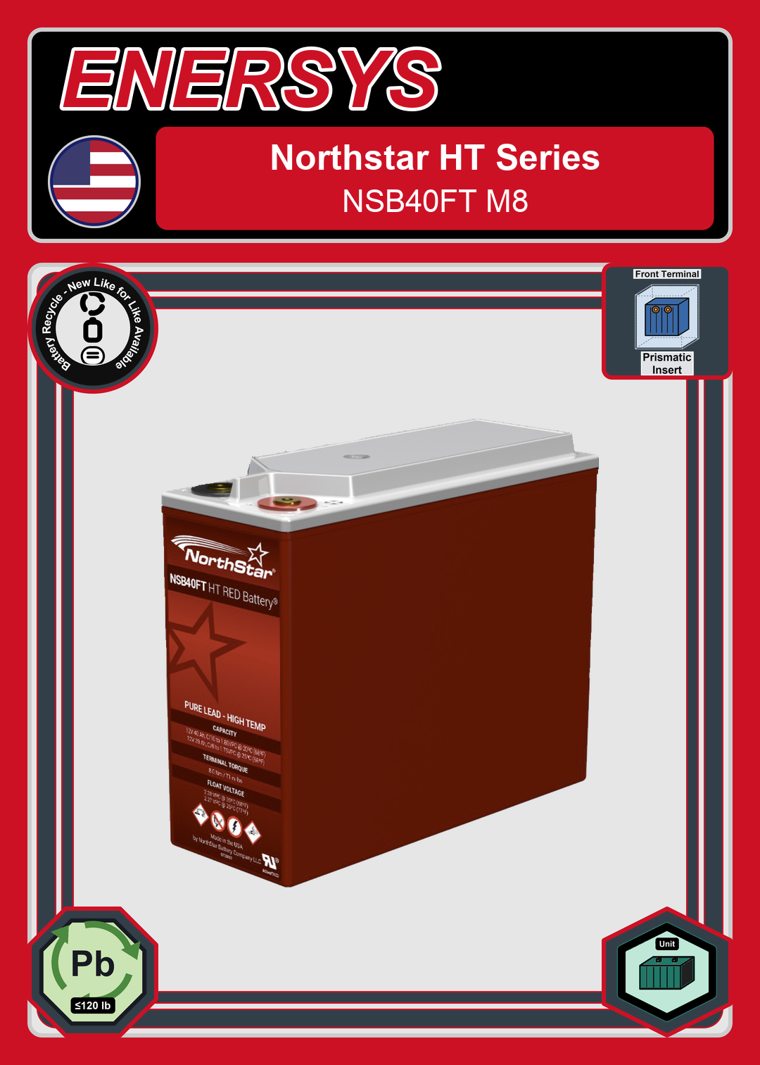 Battery Recycle Northstar HT Red Series NSB40FT M8