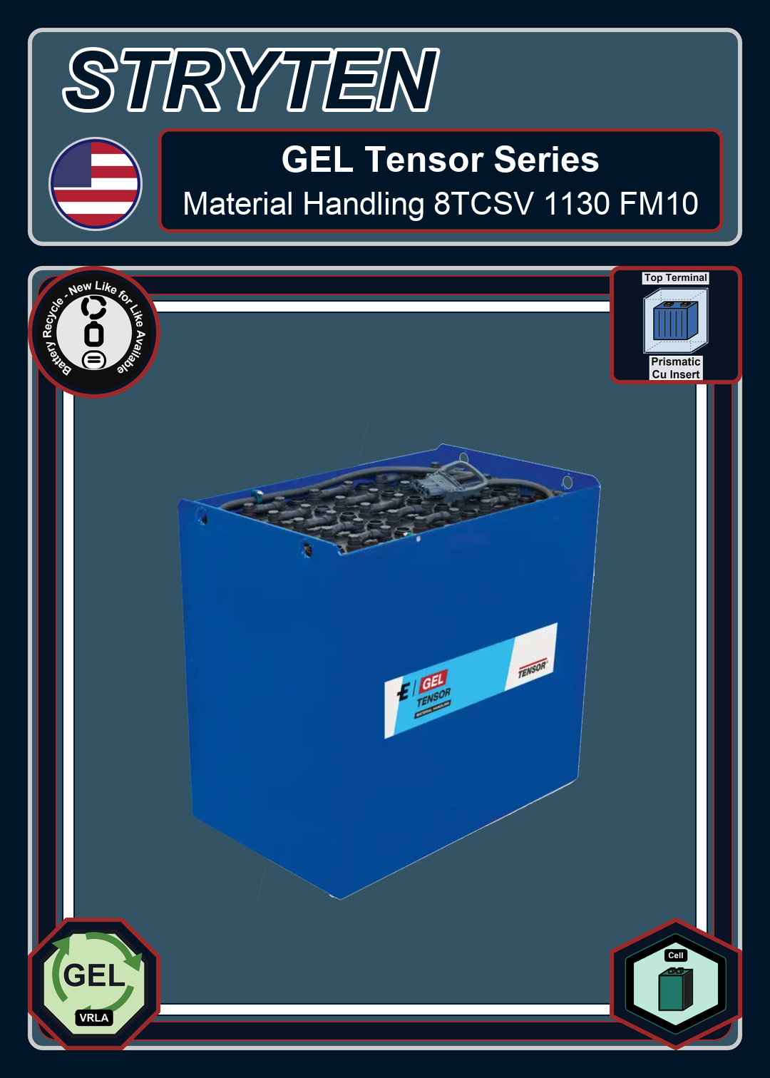 Battery Recycle Exide Battery GEL Tensor Material Handling 8TCSV 1130 FM10