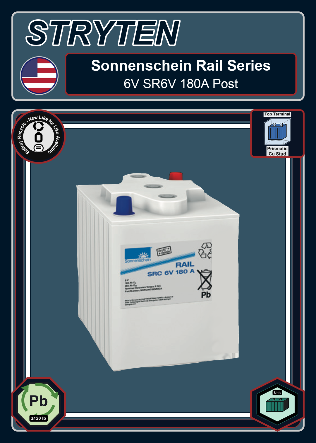 Battery Recycle Exide Battery Sonnenschein Rail 6V SR6V 180A Post