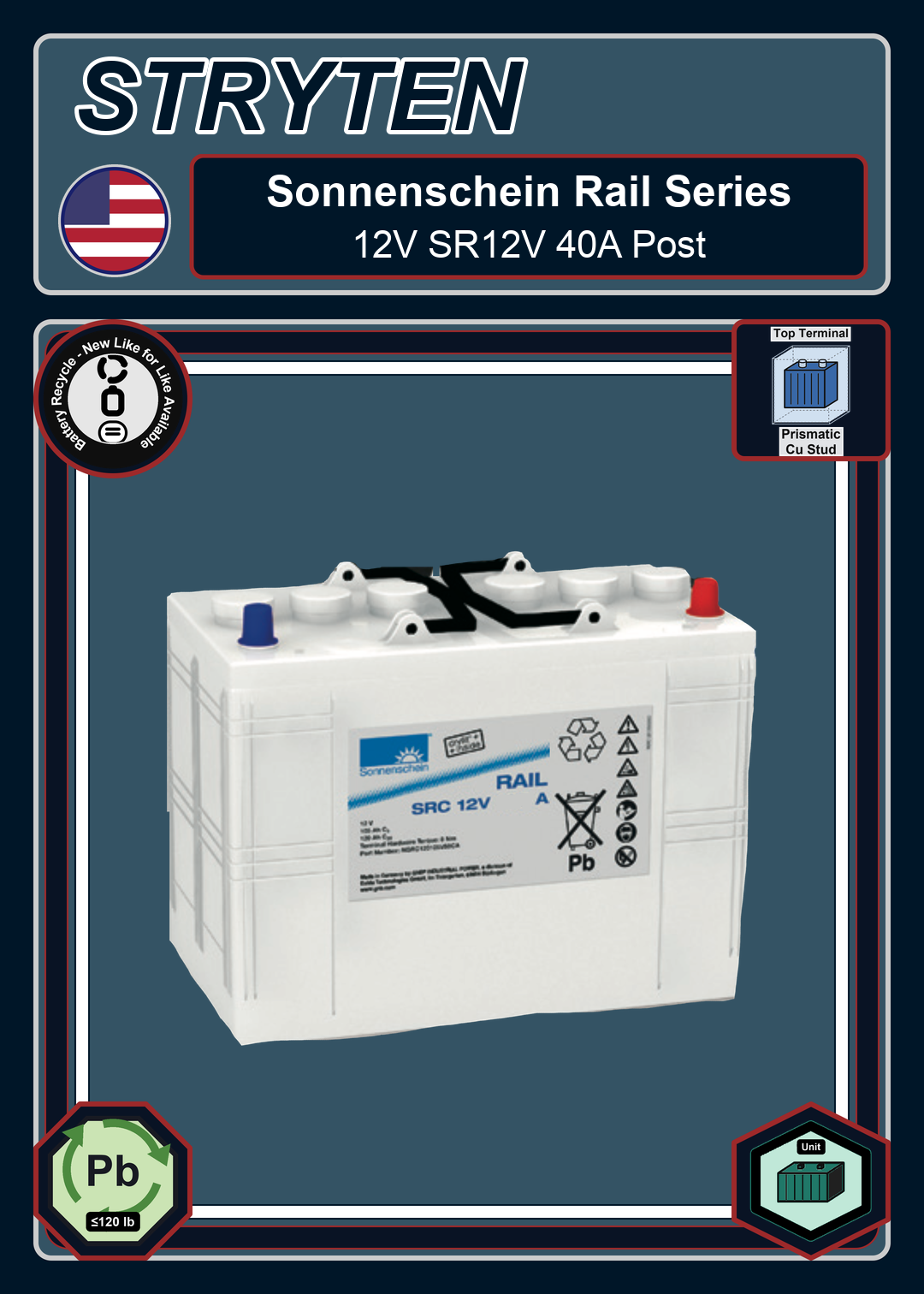 Battery Recycle Exide Battery Sonnenschein Rail 12V SR12V 40A Post