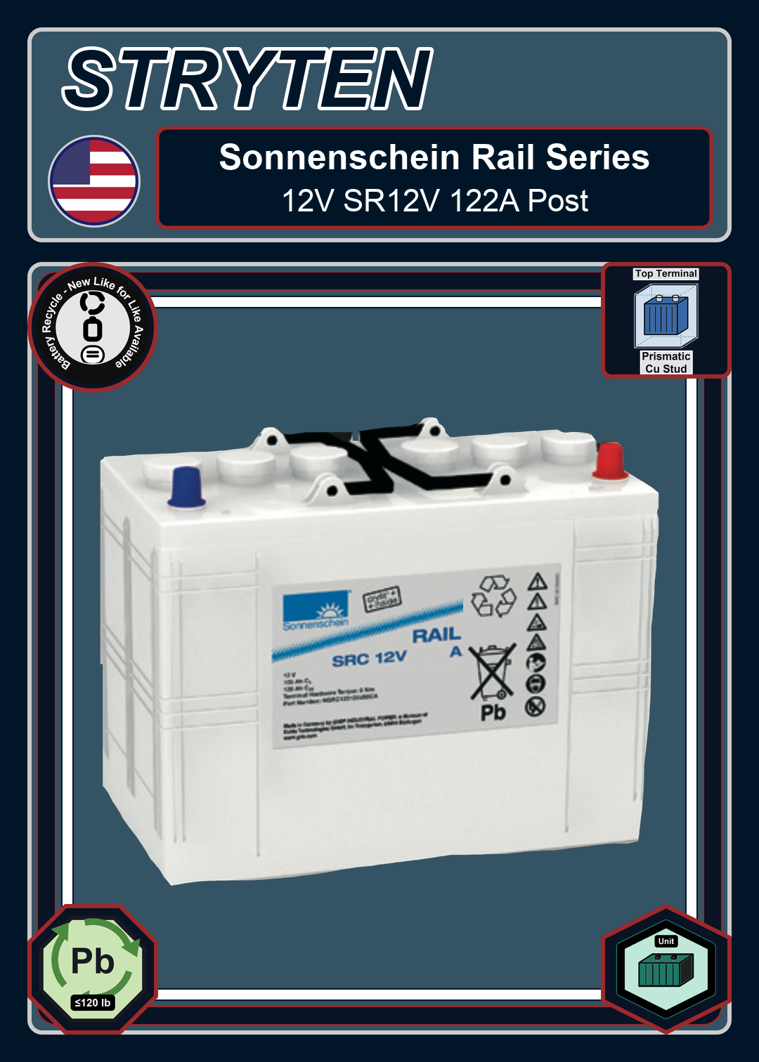 Battery Recycle Exide Battery Sonnenschein Rail 12V SR12V 122A Post