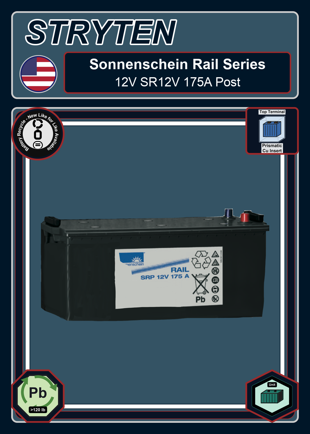 Battery Recycle Exide Battery Sonnenschein Rail 12V SR12V 175A Post