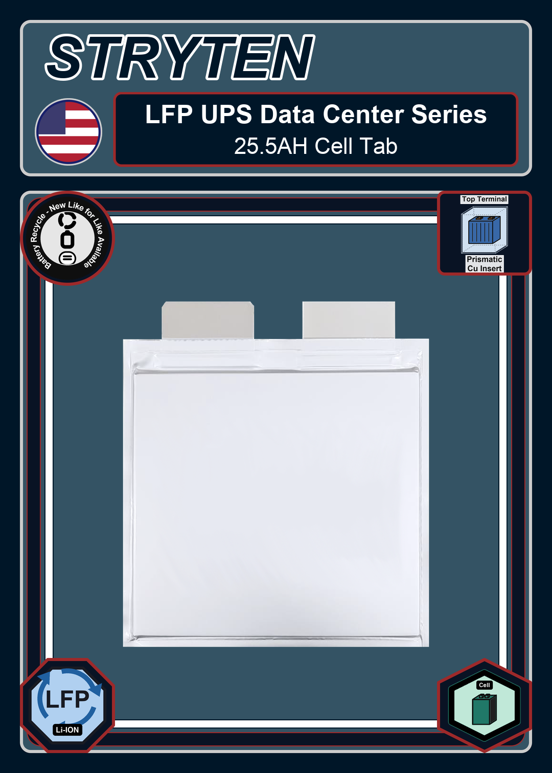 Battery Recycle Exide Battery LFP UPS Data Center 25 5AH Cell Tab