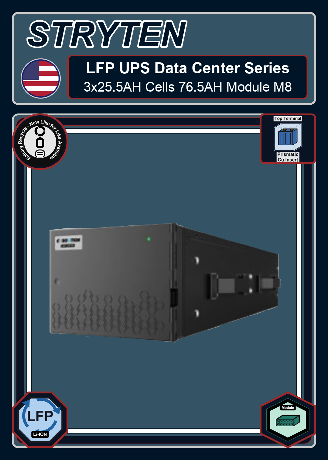 Battery Recycle Exide Battery LFP UPS Data Center 3x25 5AH Cells 76 5AH Module M8