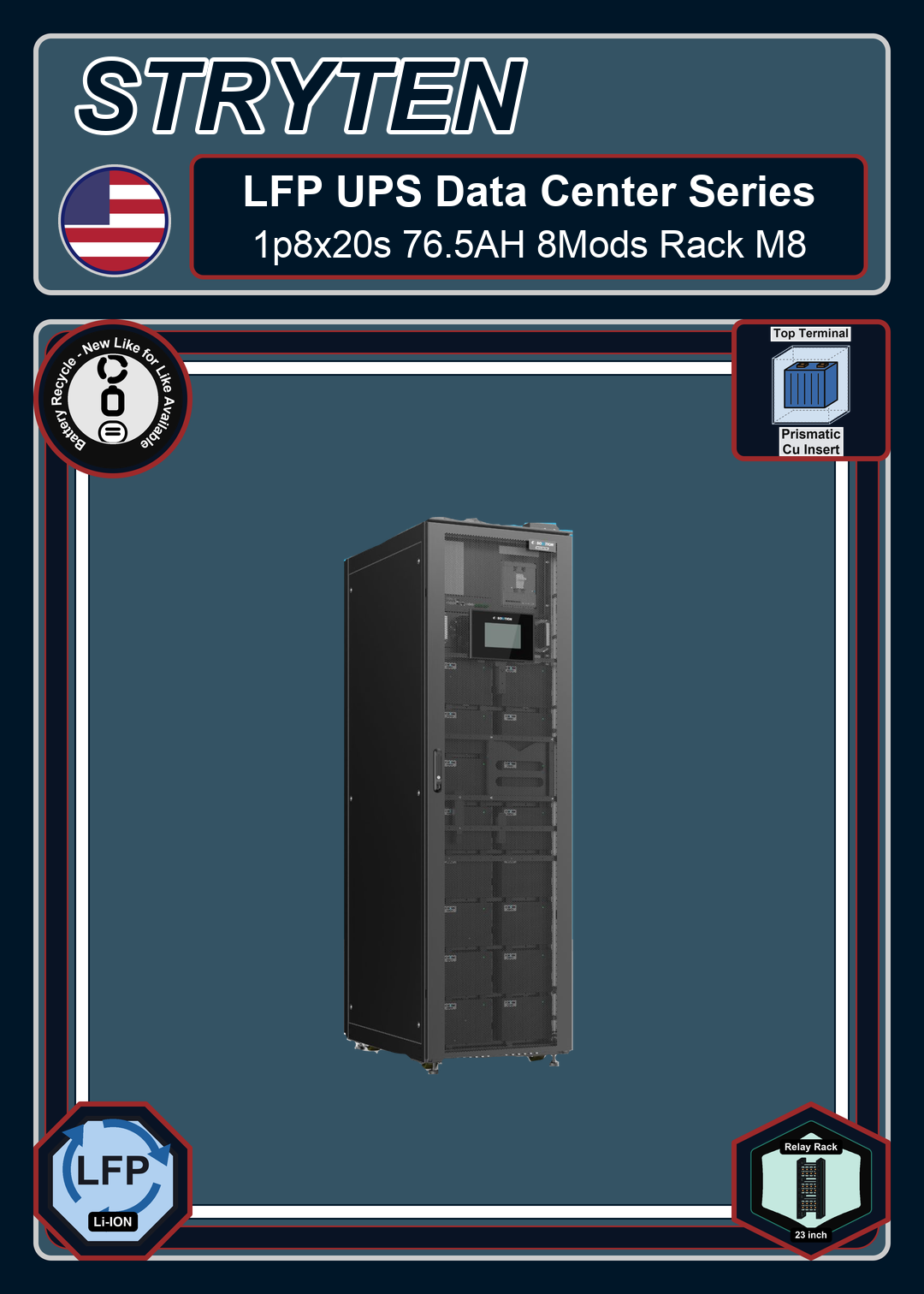 Battery Recycle Exide Battery LFP UPS Data Center 1p8x20s 76 5AH 8Mods Rack M8