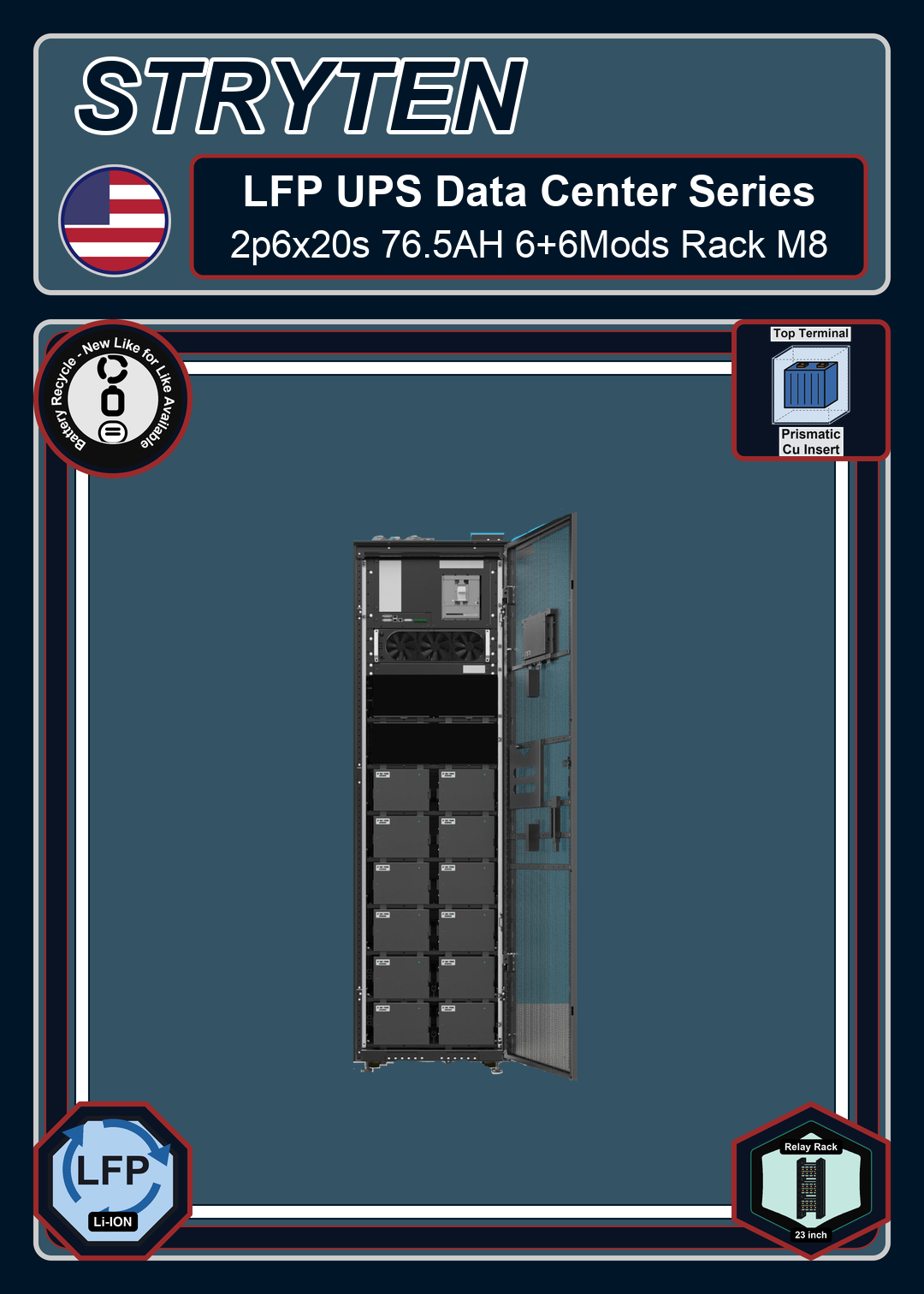 Battery Recycle Exide Battery LFP UPS Data Center 2p6x20s 76 5AH 6+6Mods Rack M8