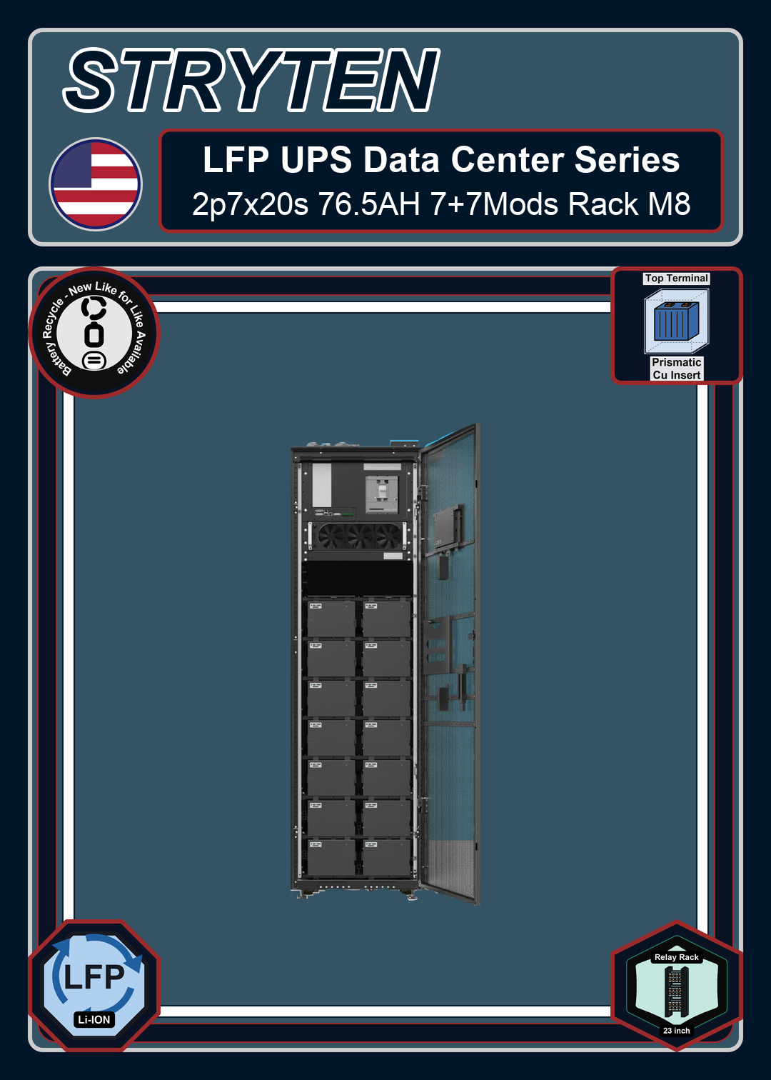 Battery Recycle Exide Battery LFP UPS Data Center 2p7x20s 76 5AH 7+7Mods Rack M8