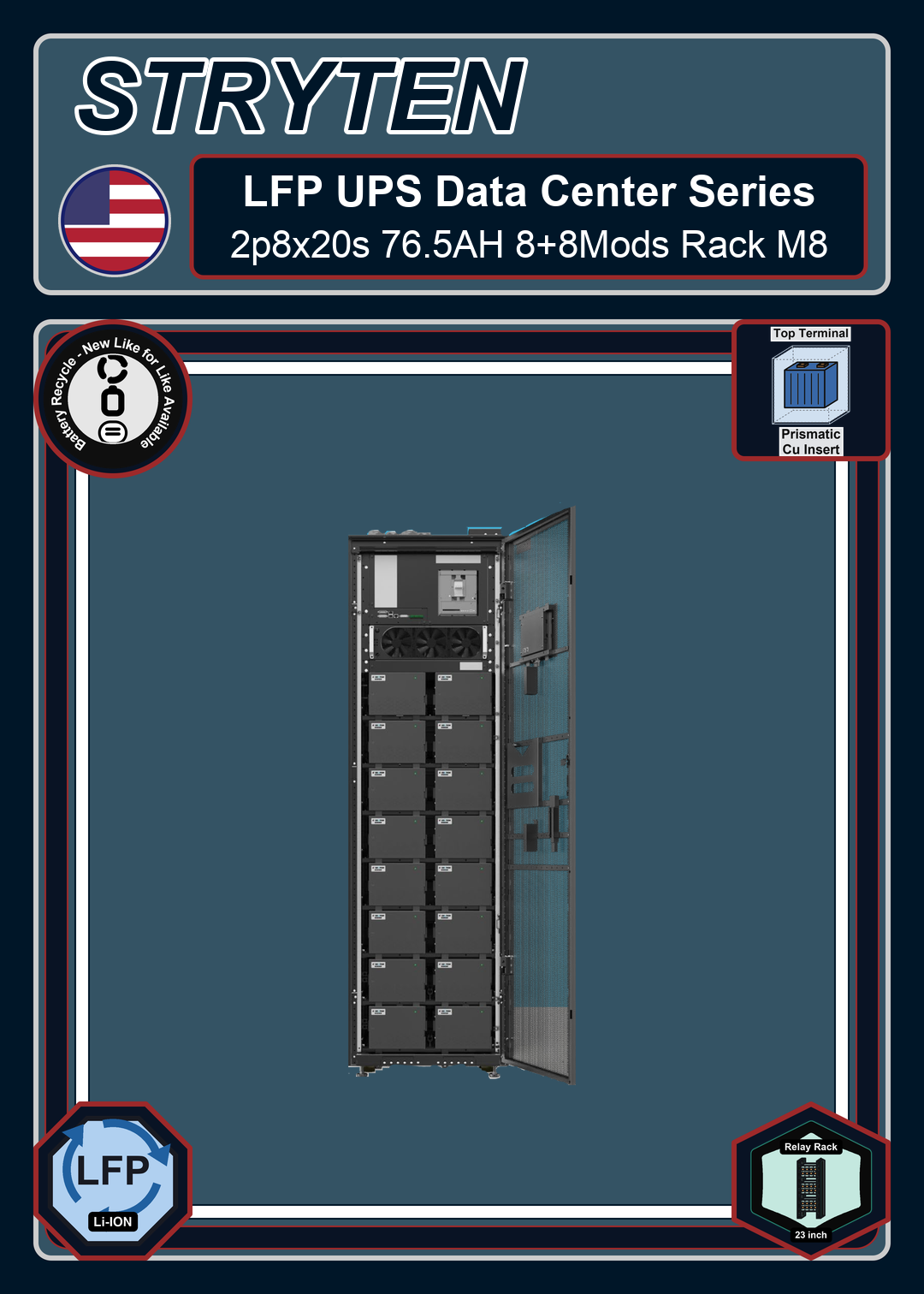 Battery Recycle Exide Battery LFP UPS Data Center 2p8x20s 76 5AH 8+8Mods Rack M8