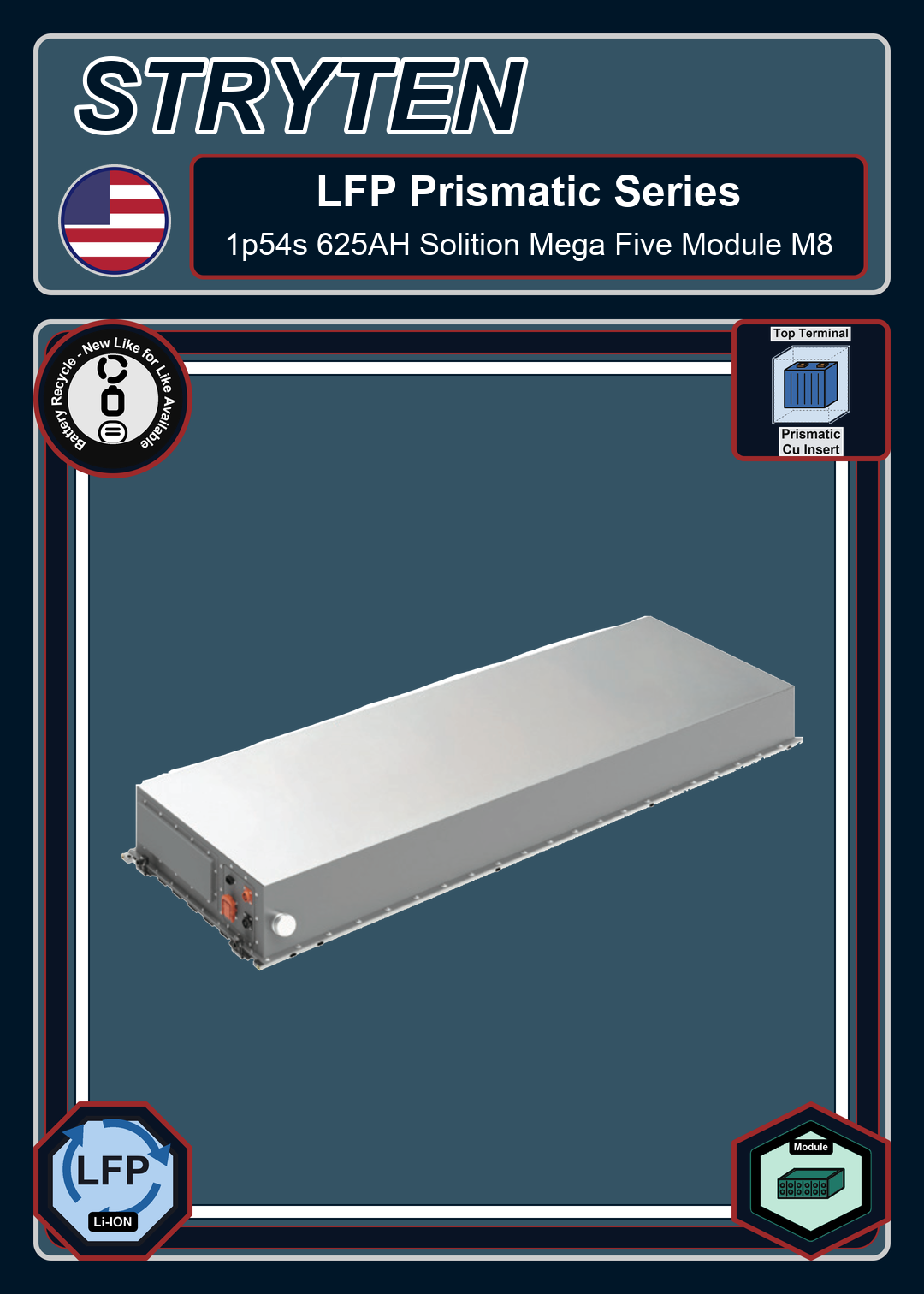 Battery Recycle Exide Battery LFP Prismatic 1p54s 625AH Solition Mega Five Module M8