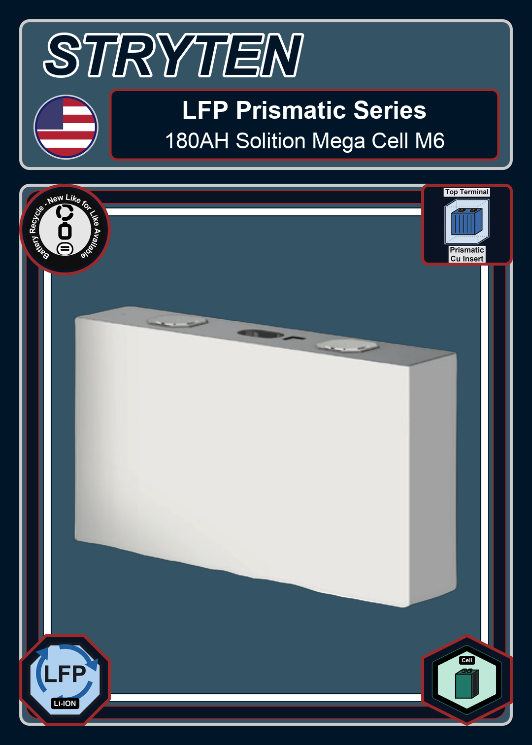 Battery Recycle Exide Battery LFP Prismatic 180AH Solition Mega Cell M6