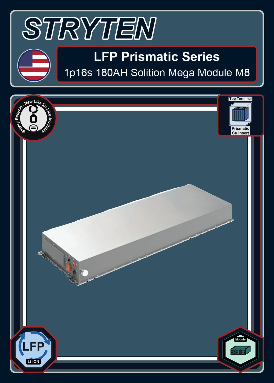 Battery Recycle Exide Battery LFP Prismatic 1p16s 180AH Solition Mega Module M8