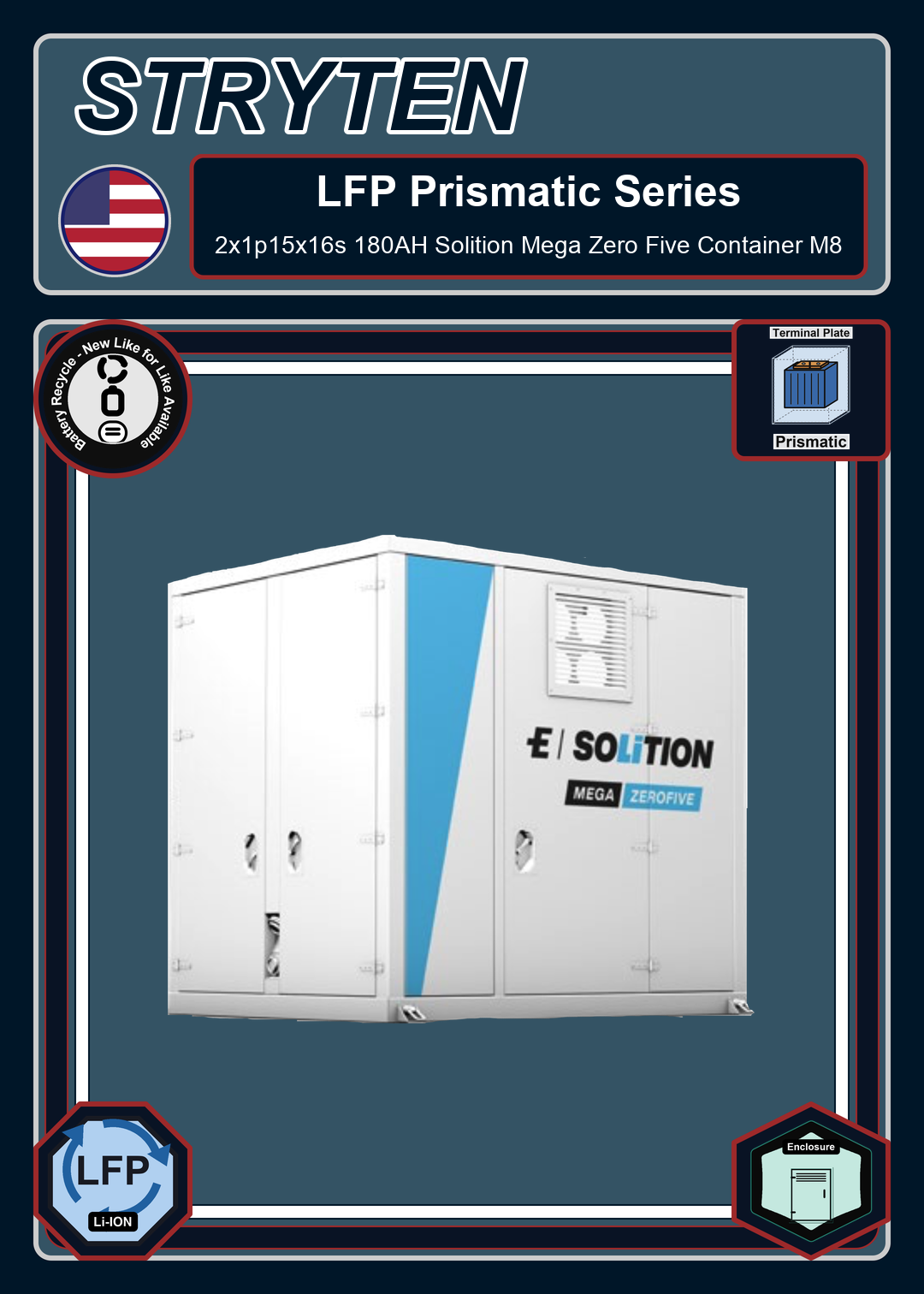 Battery Recycle Exide Battery LFP Prismatic 2x1p15x16s 180AH Solition Mega Zero Five Container M8