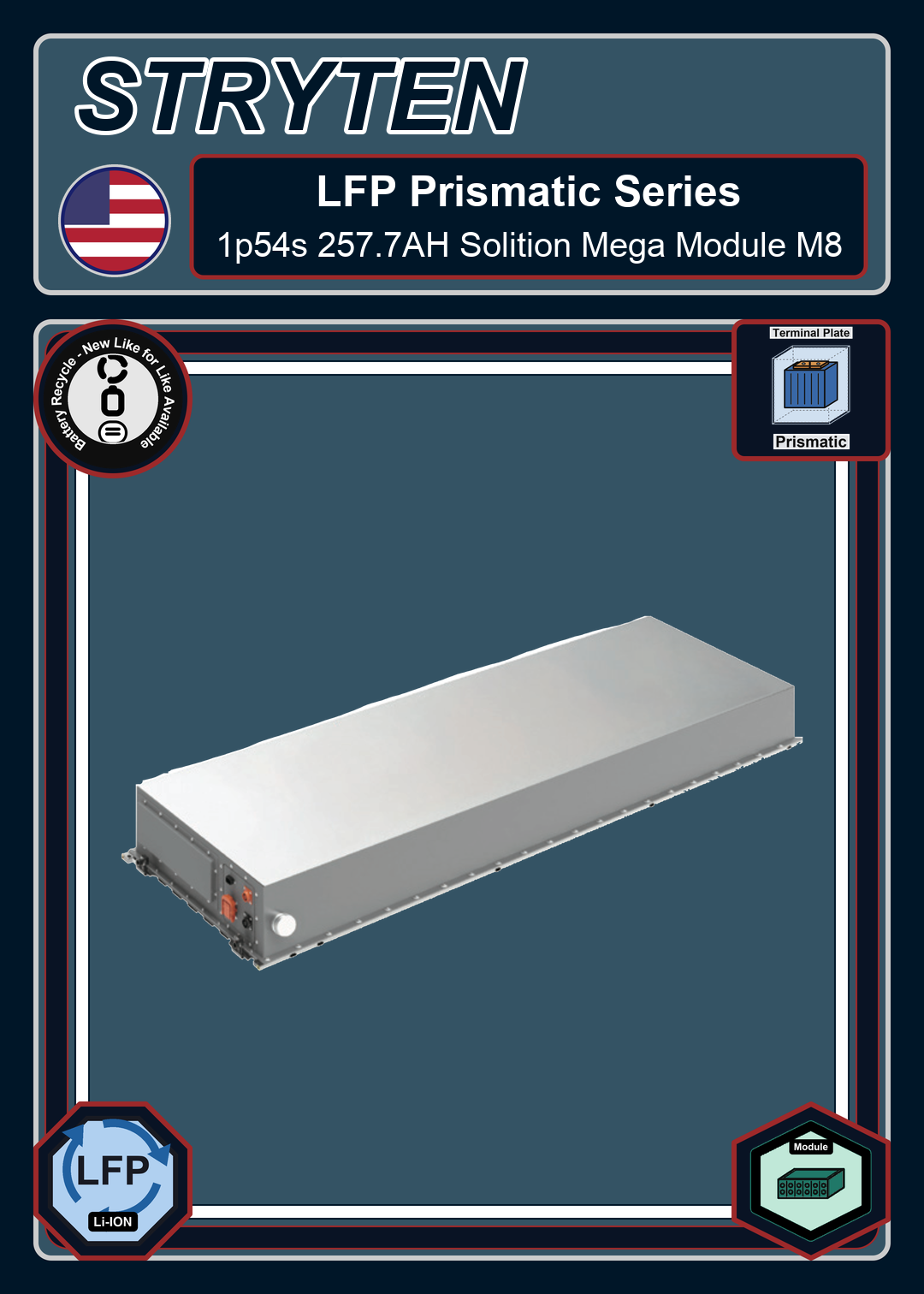 Battery Recycle Exide Battery LFP Prismatic 1p54s 257 7AH Solition Mega Module M8