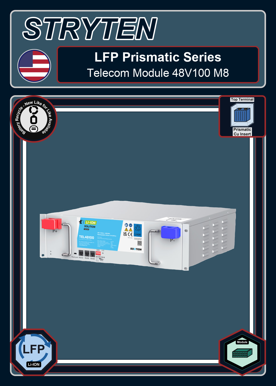 Battery Recycle Exide Battery LFP Solition Telecom Module 48V100 M8