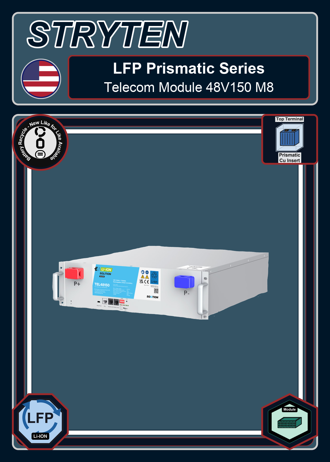 Battery Recycle Exide Battery LFP Solition Telecom Module 48V150 M8