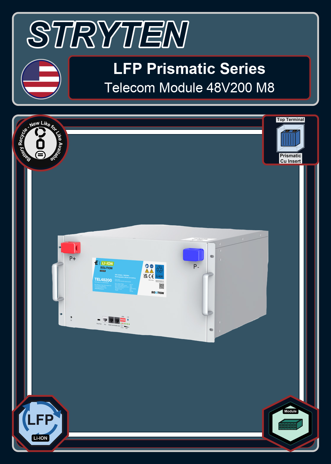 Battery Recycle Exide Battery LFP Solition Telecom Module 48V200 M8