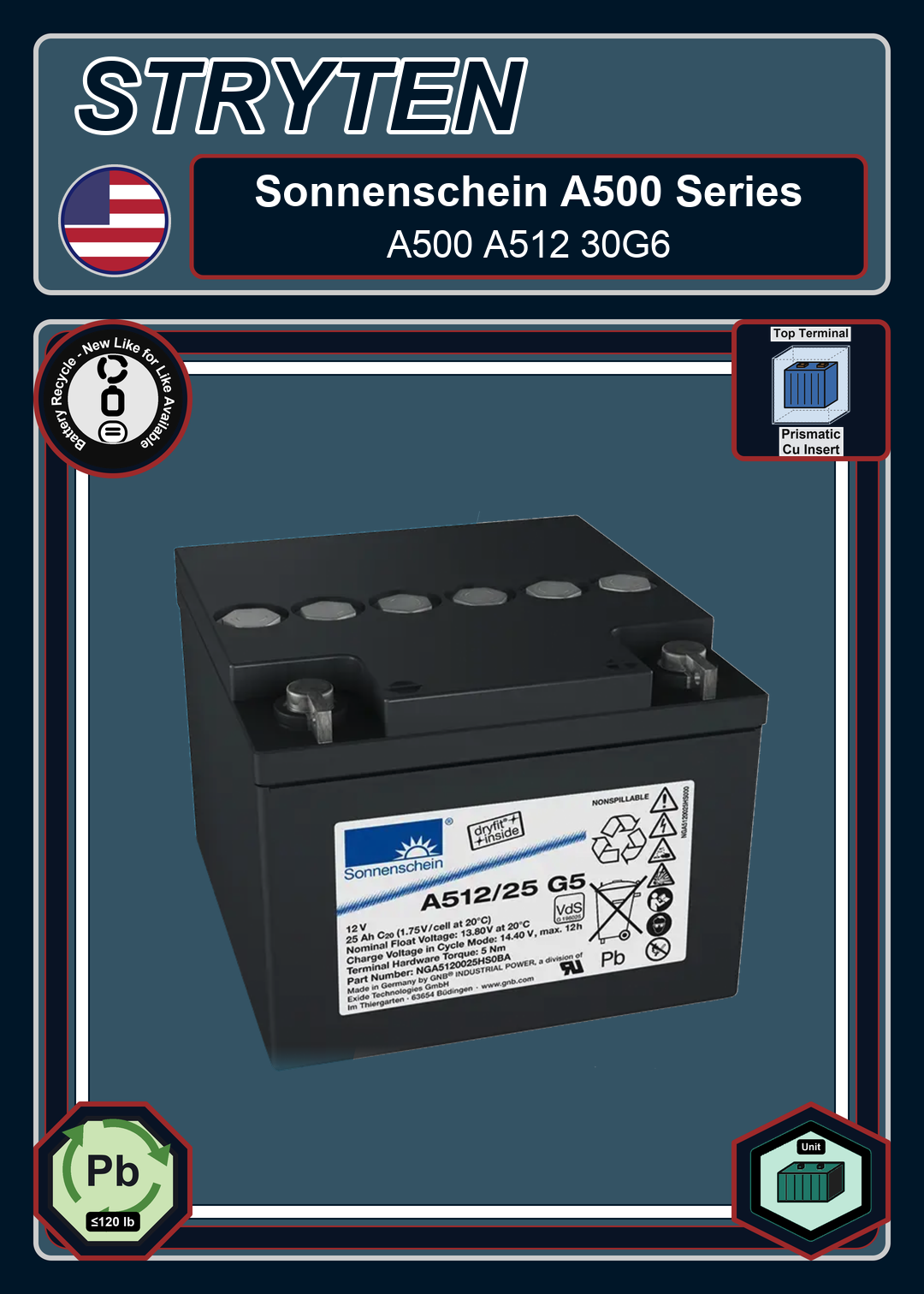 Battery Recycle Exide Battery Sonnenschein A500 A512 30G6