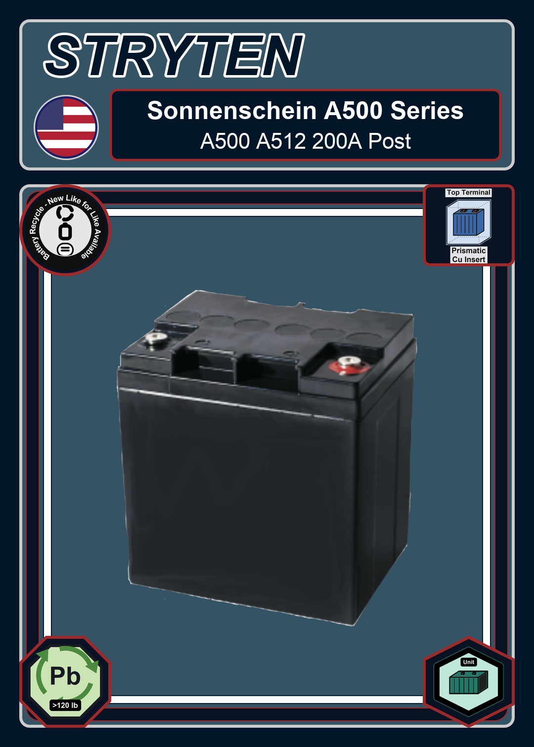 Battery Recycle Exide Battery Sonnenschein A500 A512 200A Post