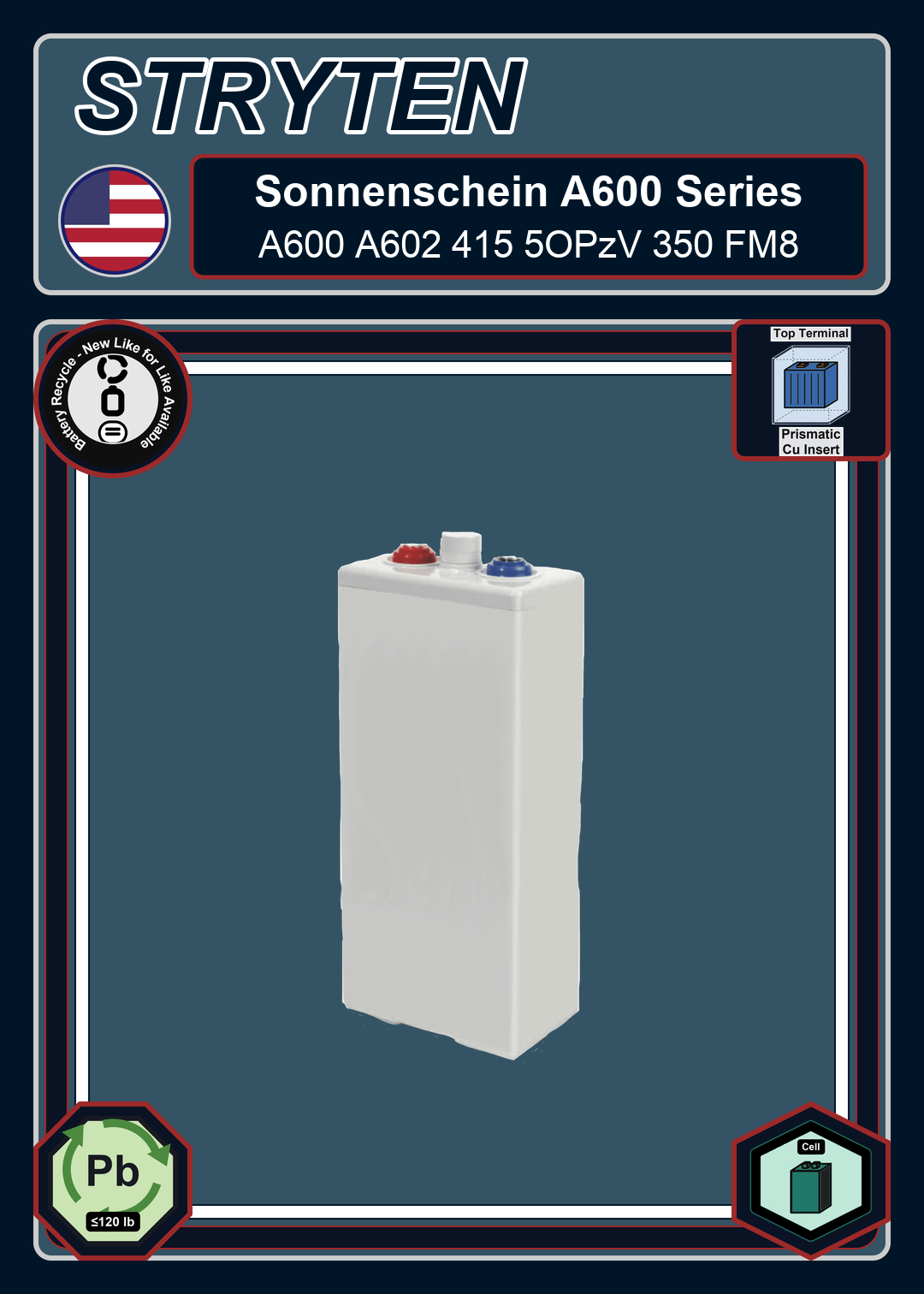 Battery Recycle Exide Battery Sonnenschein A600 A602 415 5OPzV 350 FM8