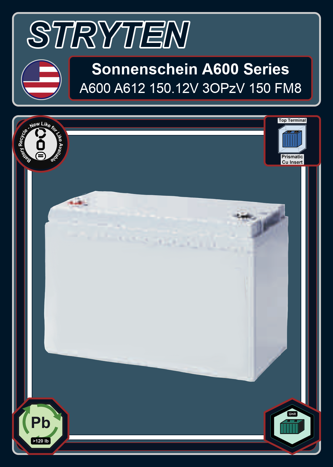 Battery Recycle Exide Battery Sonnenschein A600 A612 150 12V 3OPzV 150 FM8
