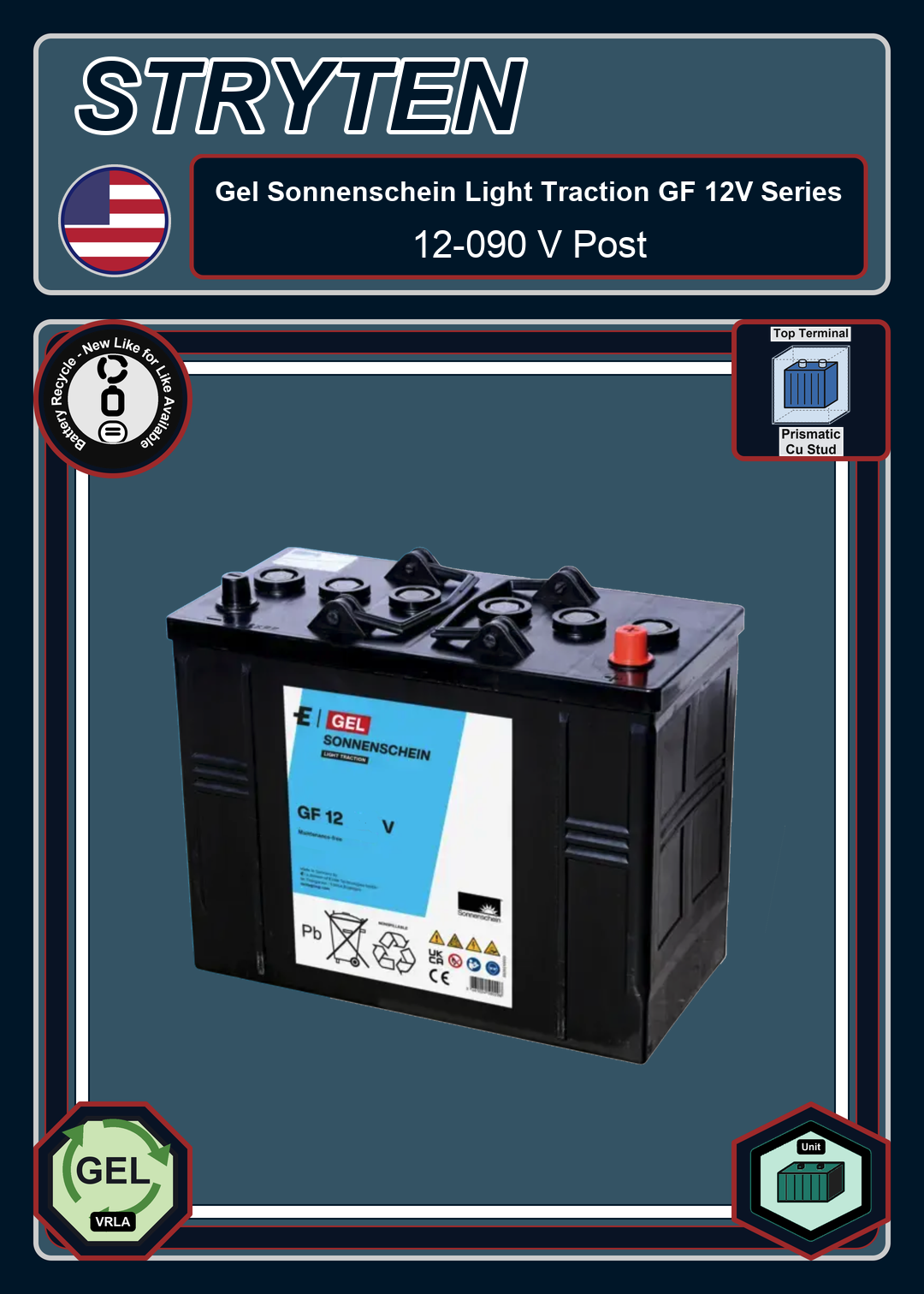 Battery Recycle Exide Battery Gel Sonnenschein Light Traction GF 12 090 V Post