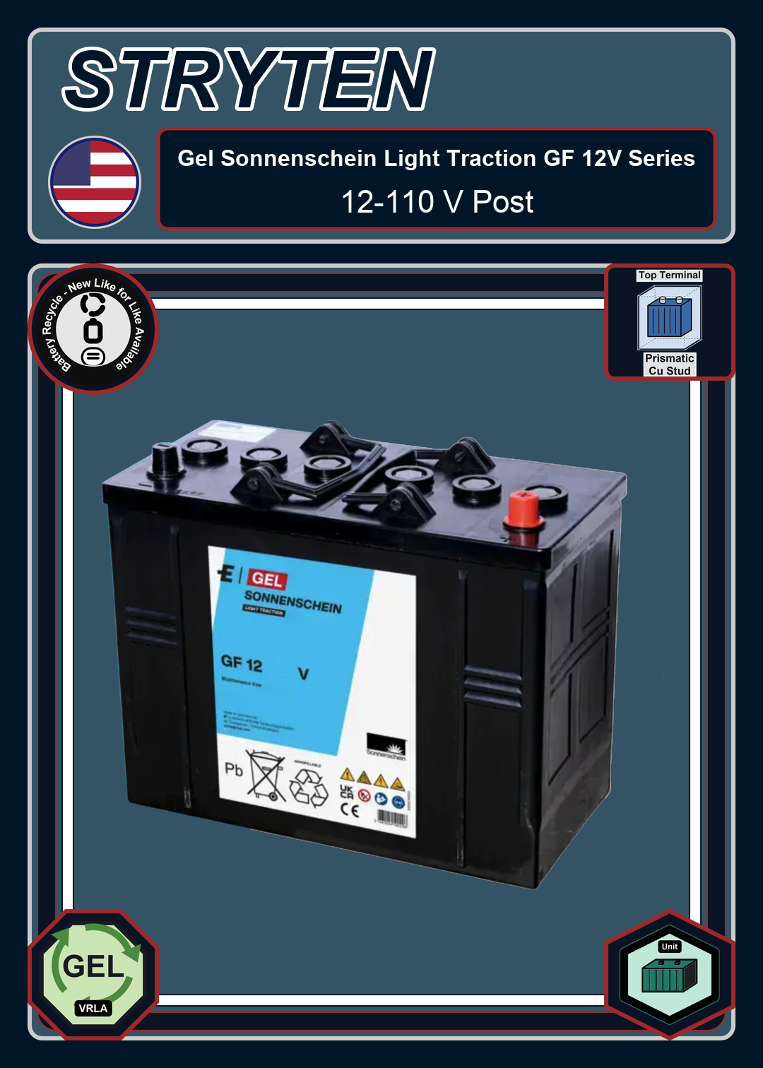 Battery Recycle Exide Battery Gel Sonnenschein Light Traction GF 12 110 V Post