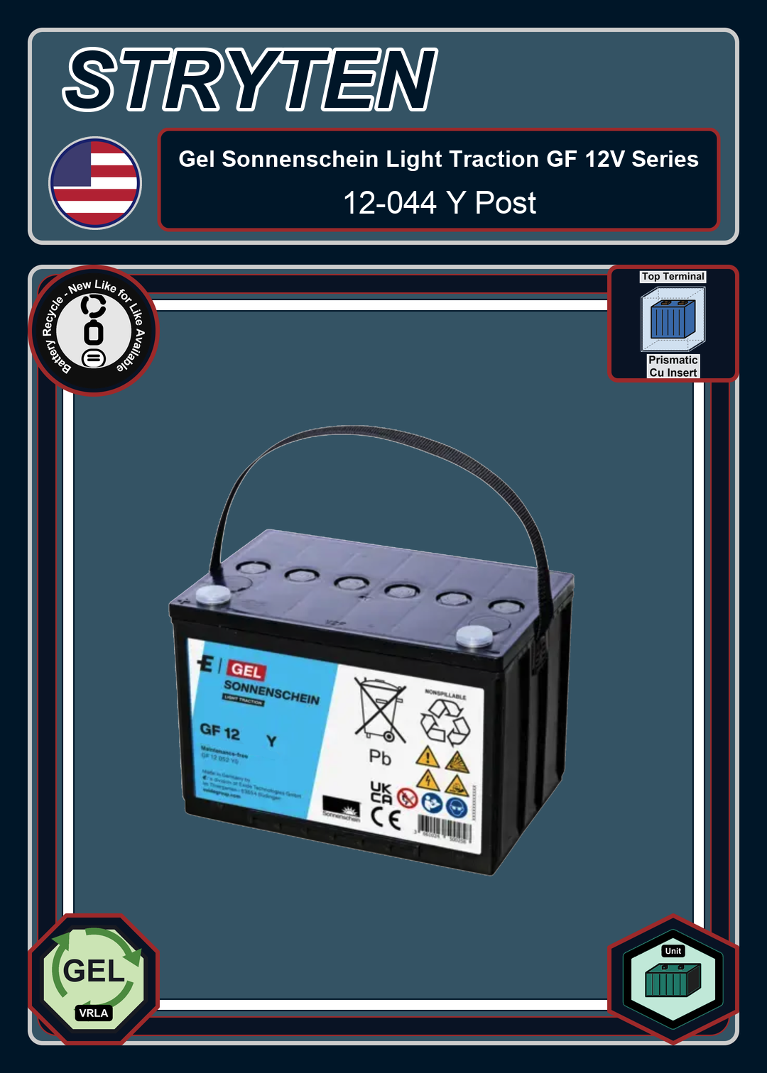 Battery Recycle Exide Battery Gel Sonnenschein Light Traction GF 12 044 Y Post