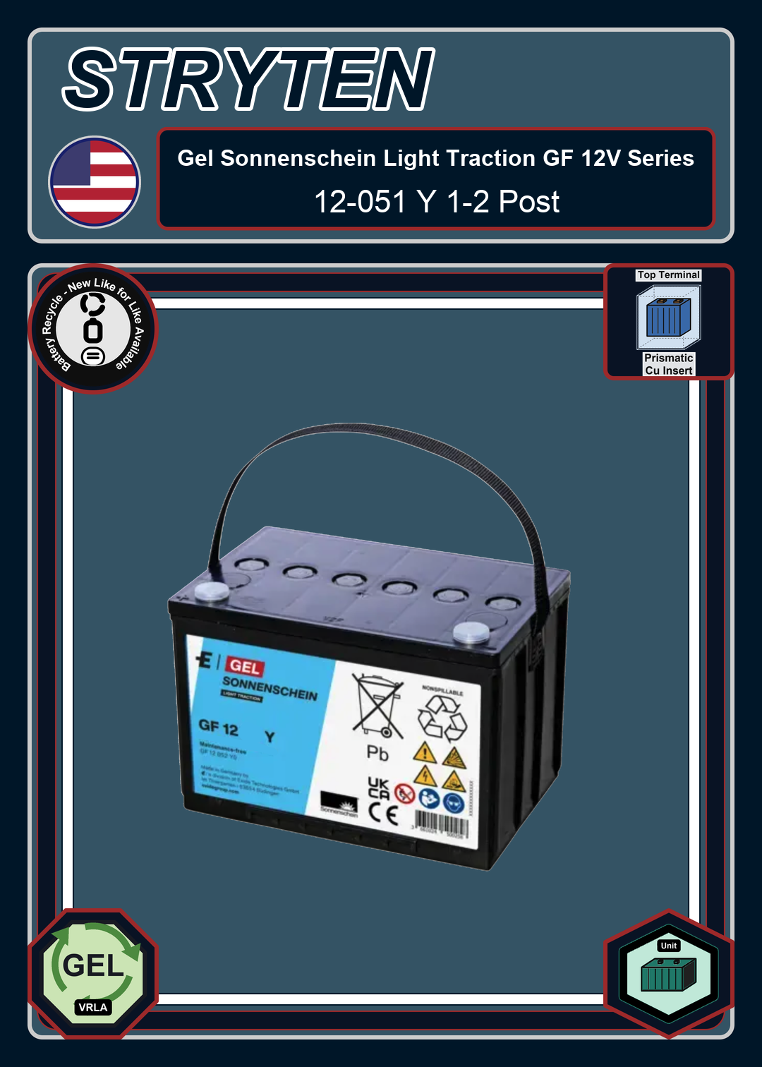 Battery Recycle Exide Battery Gel Sonnenschein Light Traction GF 12 051 Y 1 2 Post