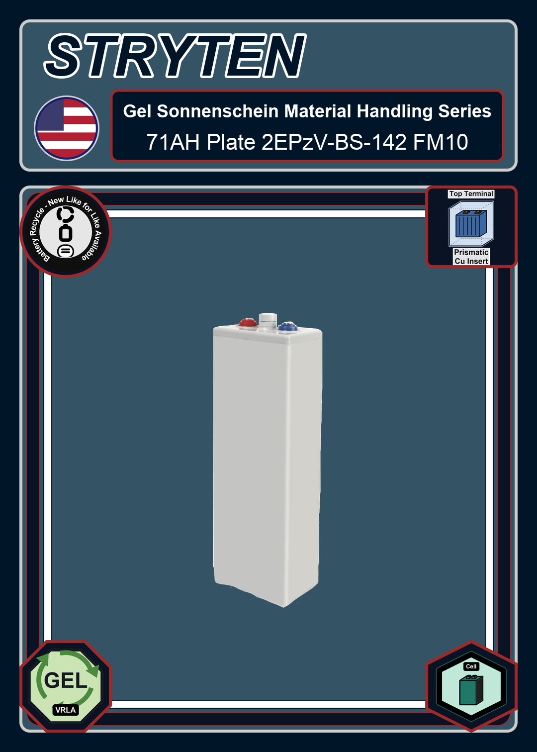Battery Recycle Exide Battery Gel Sonnenschein Material Handling 71AH Plate 2EPzV BS 142 FM10