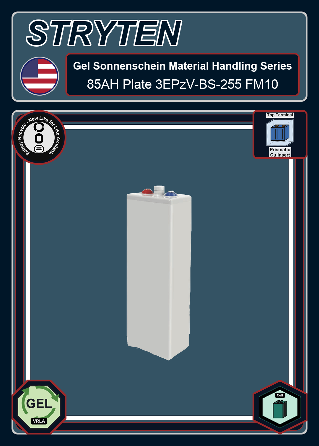Battery Recycle Exide Battery Gel Sonnenschein Material Handling 85AH Plate 3EPzV BS 255 FM10