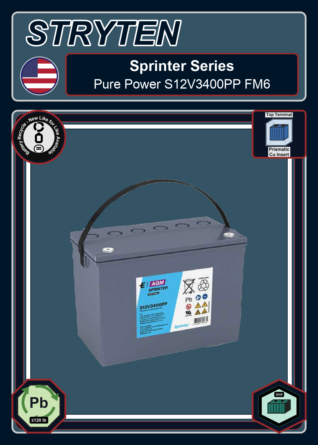 Battery Recycle Exide Battery Sprinter Pure Power S12V3400PP FM6