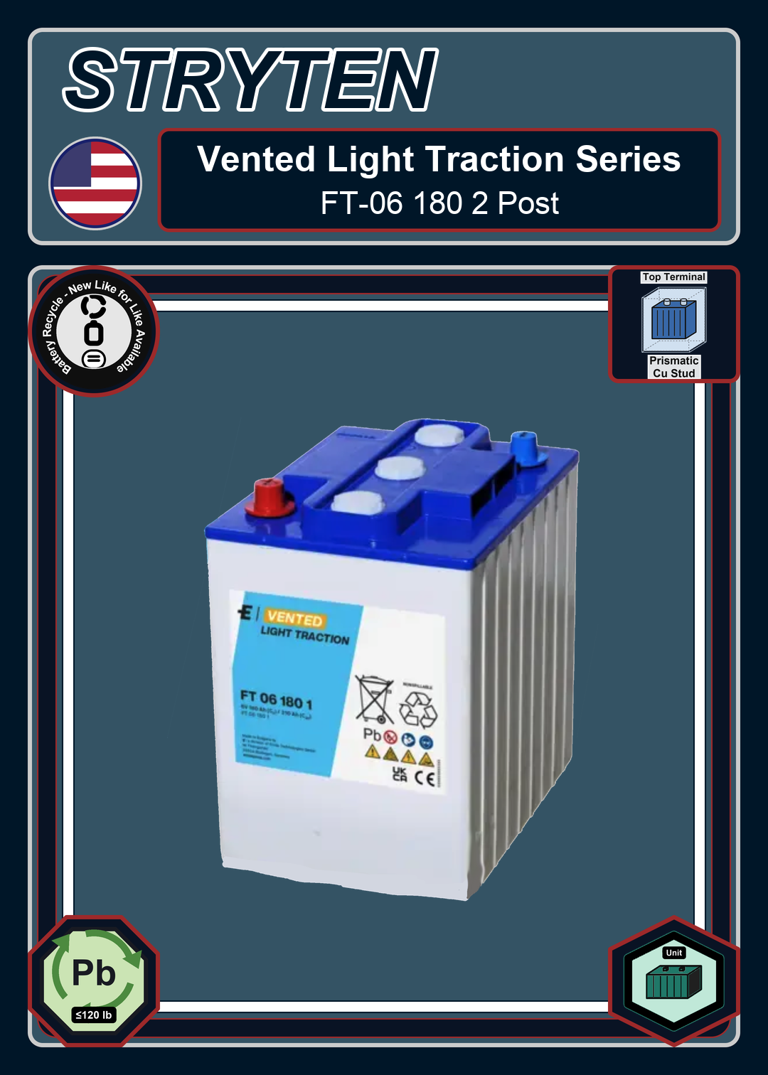 Battery Recycle Exide Battery Vented Light Traction FT 06 180 2 Post