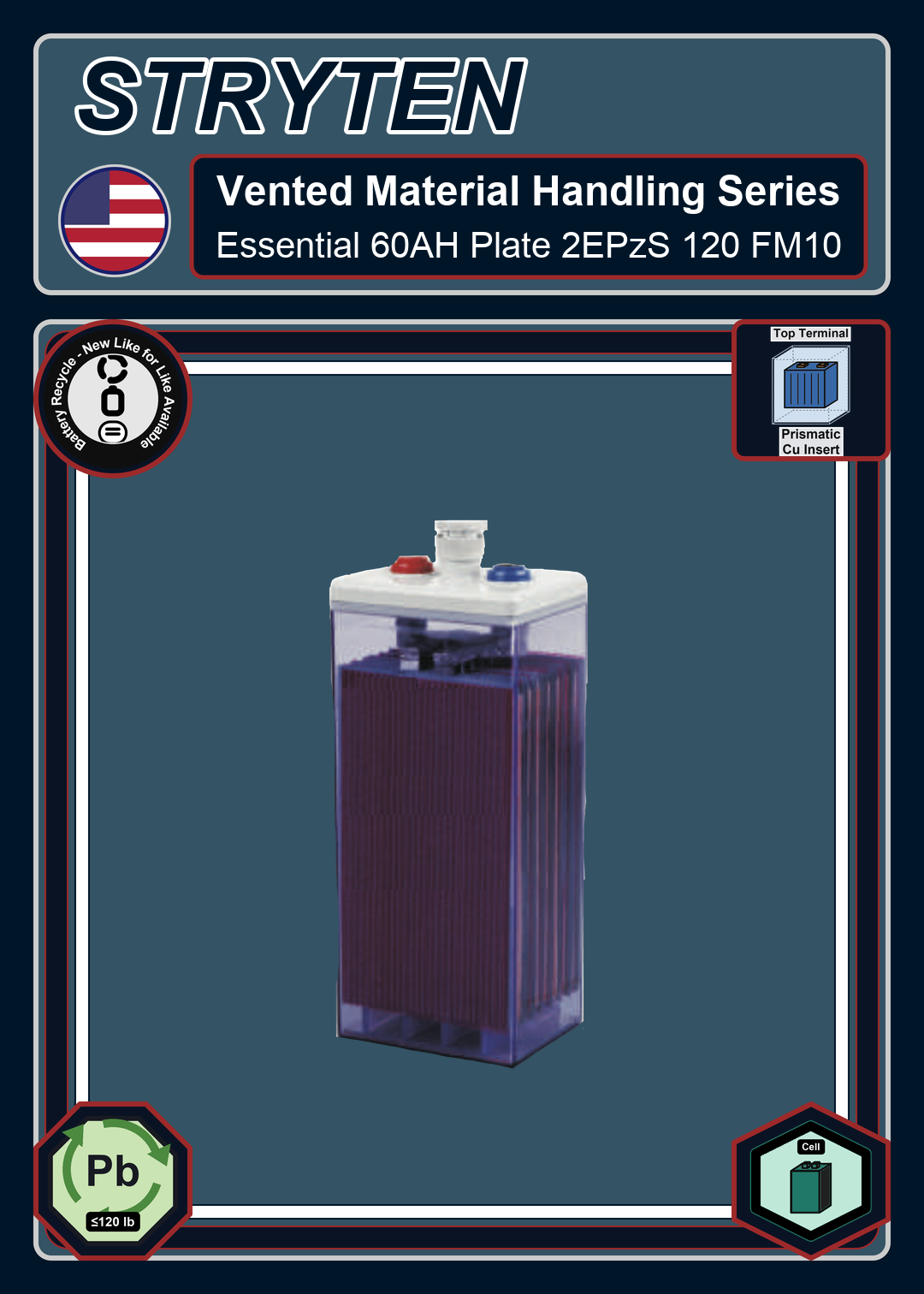 Battery Recycle Exide Battery Vented Material Handling Essential 60AH Plate 2EPzS 120 FM10