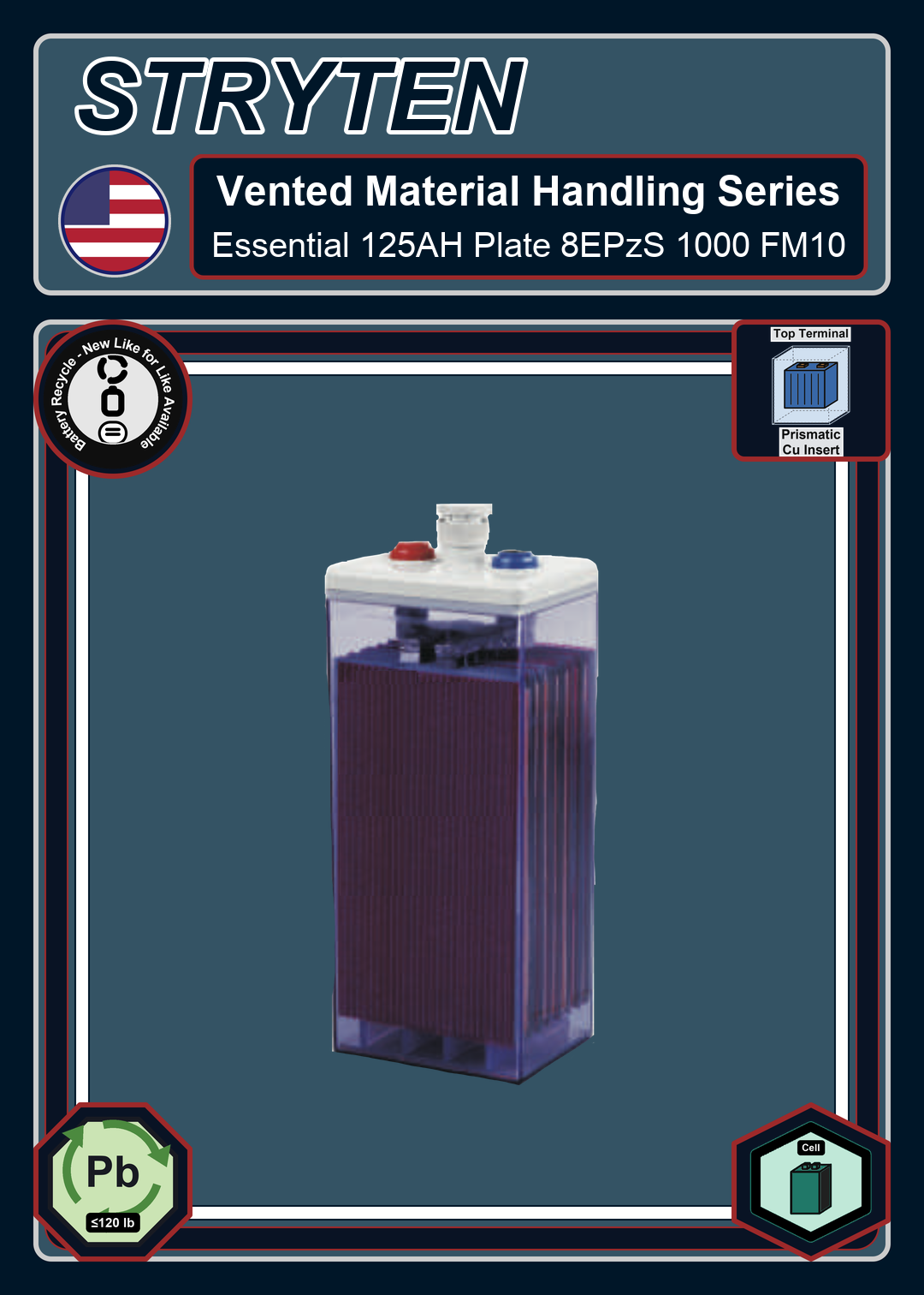 Battery Recycle Exide Battery Vented Material Handling Essential 125AH Plate 8EPzS 1000 FM10