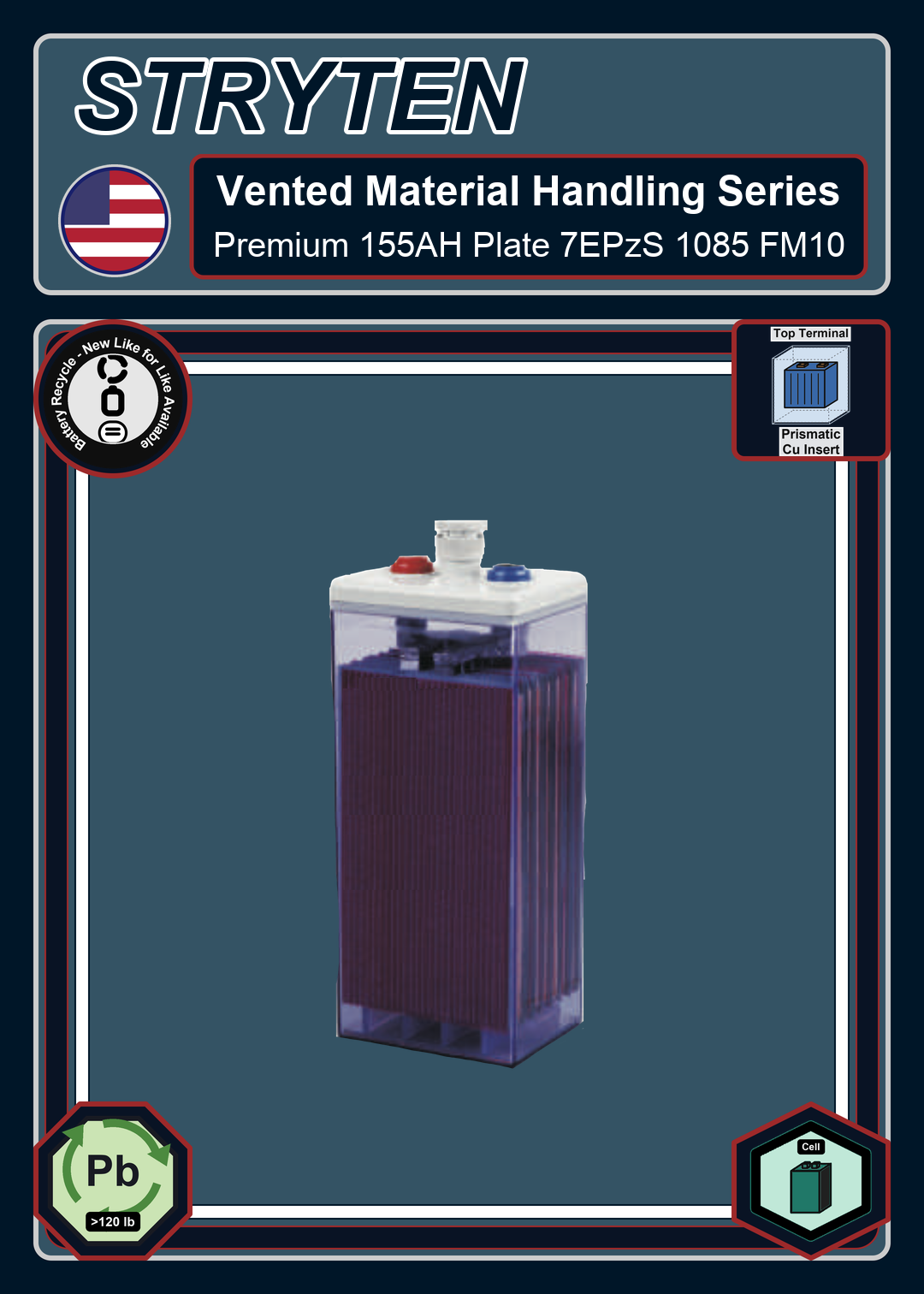 Battery Recycle Exide Battery Vented Material Handling Premium 155AH Plate 7EPzS 1085 FM10