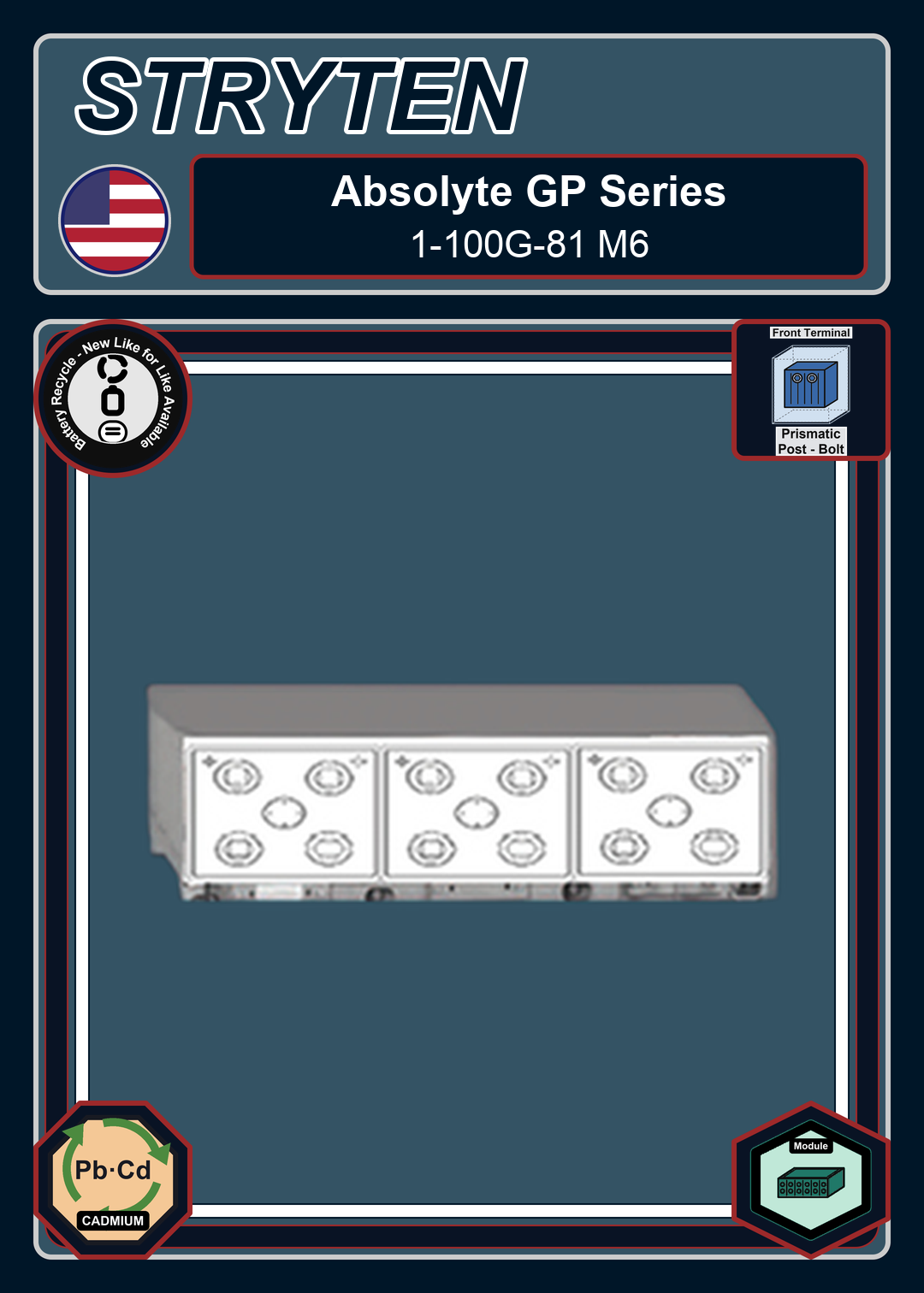 Battery Recycle EXide GNB Absolyte GP Series 1 100G81 M6