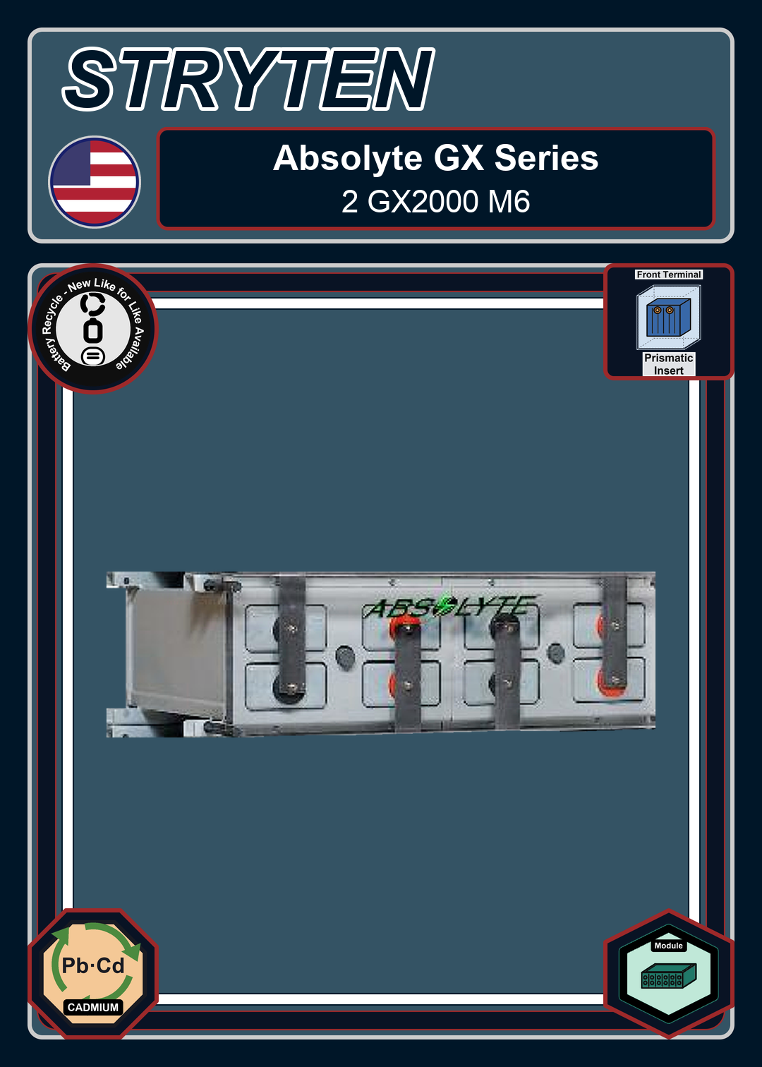 Battery Recycle EXide GNB Absolyte GX Series 2 GX2000 M6