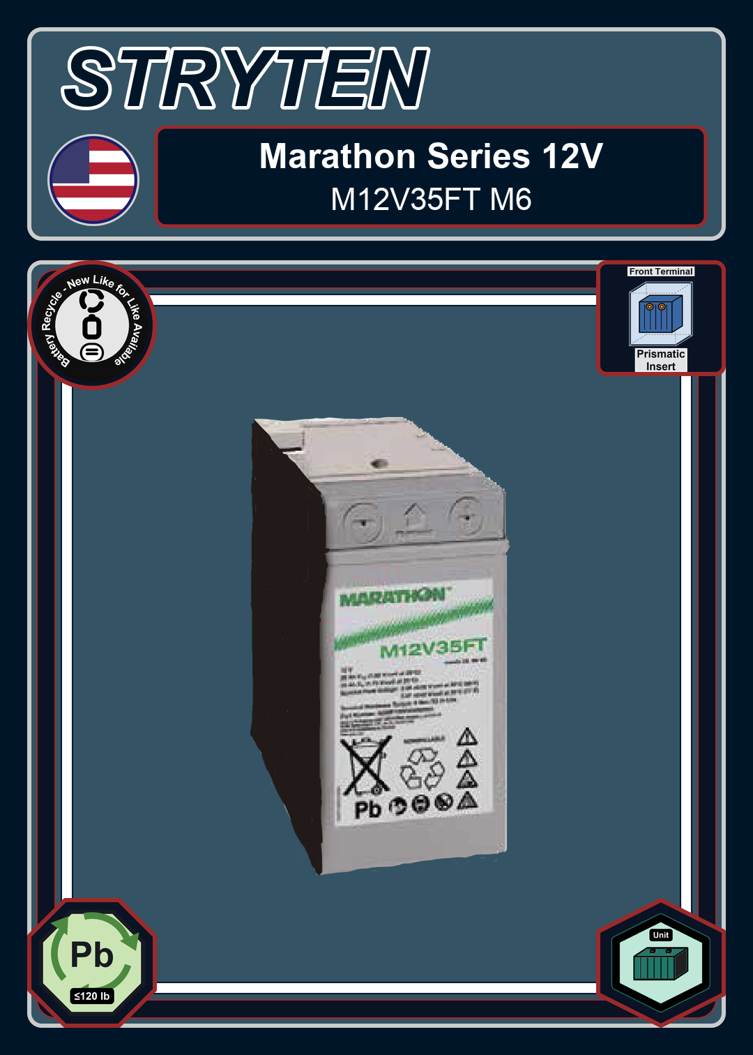 Battery Recycle Exide GNB Marathon FT Series M12V35FT M6